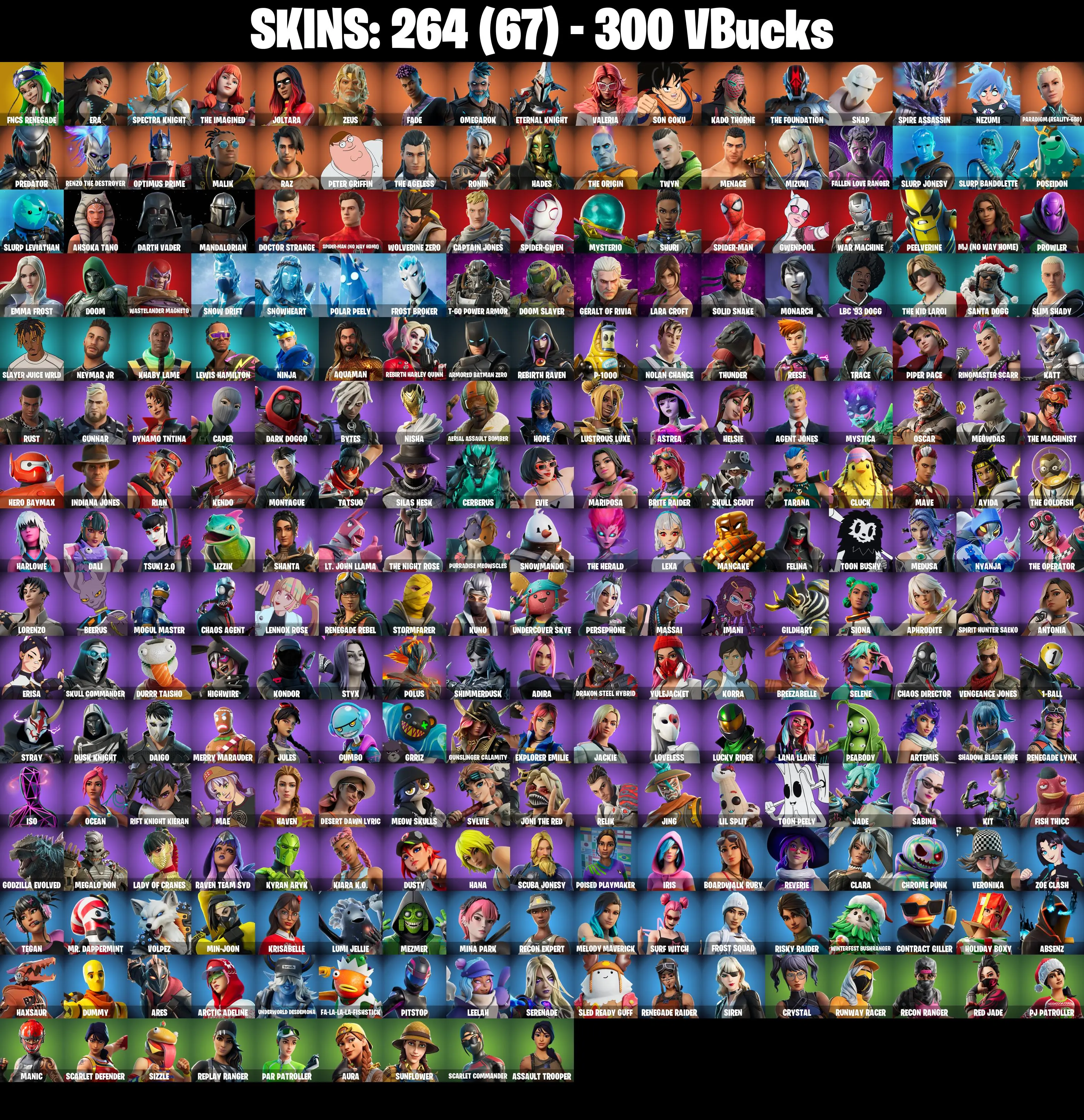 264 SKINS ✨ Renegade Raider ✨ FNCS Renegade ✨ Era ✨ Spectra Knight ✨ The Imagined ✨ Joltara ✨ Zeus ✨ Fade ✨ Omegarok ✨ 300 V-Bucks (PC/PSN/XBOX) PARENTAL CONTROL — image 3
