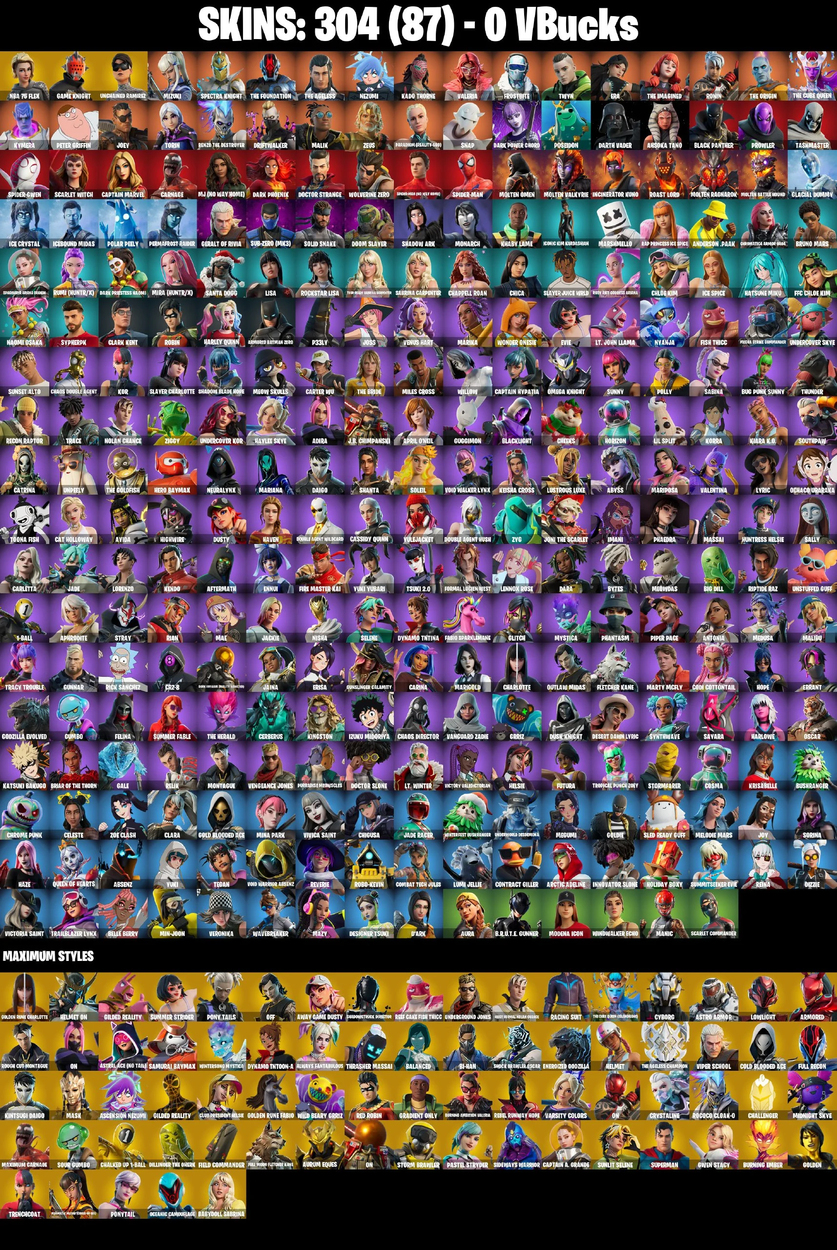 304 SKINS ✨ NBA 75 Flex ✨ Game Knight ✨ Unchained Ramirez ✨ Mizuki ✨ Spectra Knight ✨ The Foundation ✨ The Ageless ✨ 0 V-Bucks (PC/PSN/XBOX) PARENTAL CONTROL — image 3