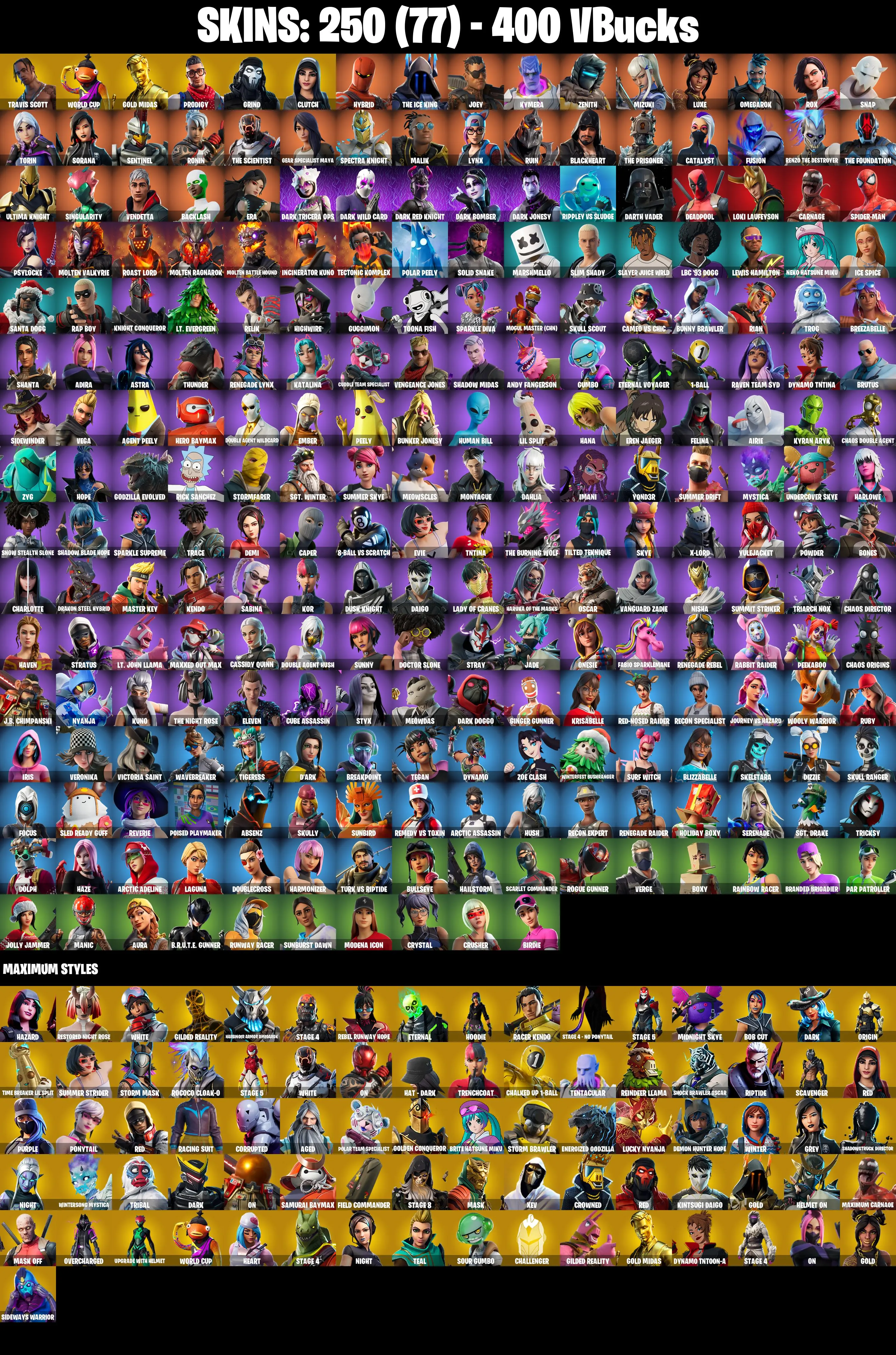 (PC/PSN/XBOX) 250 SKINS ✨ Travis Scott ✨ Renegade Raider ✨ WORLD CUP ✨ Gold Midas ✨ Prodigy ✨ Grind ✨ Clutch ✨ Hybrid ✨ The Ice King ✨ 400 V-Buck — image 3