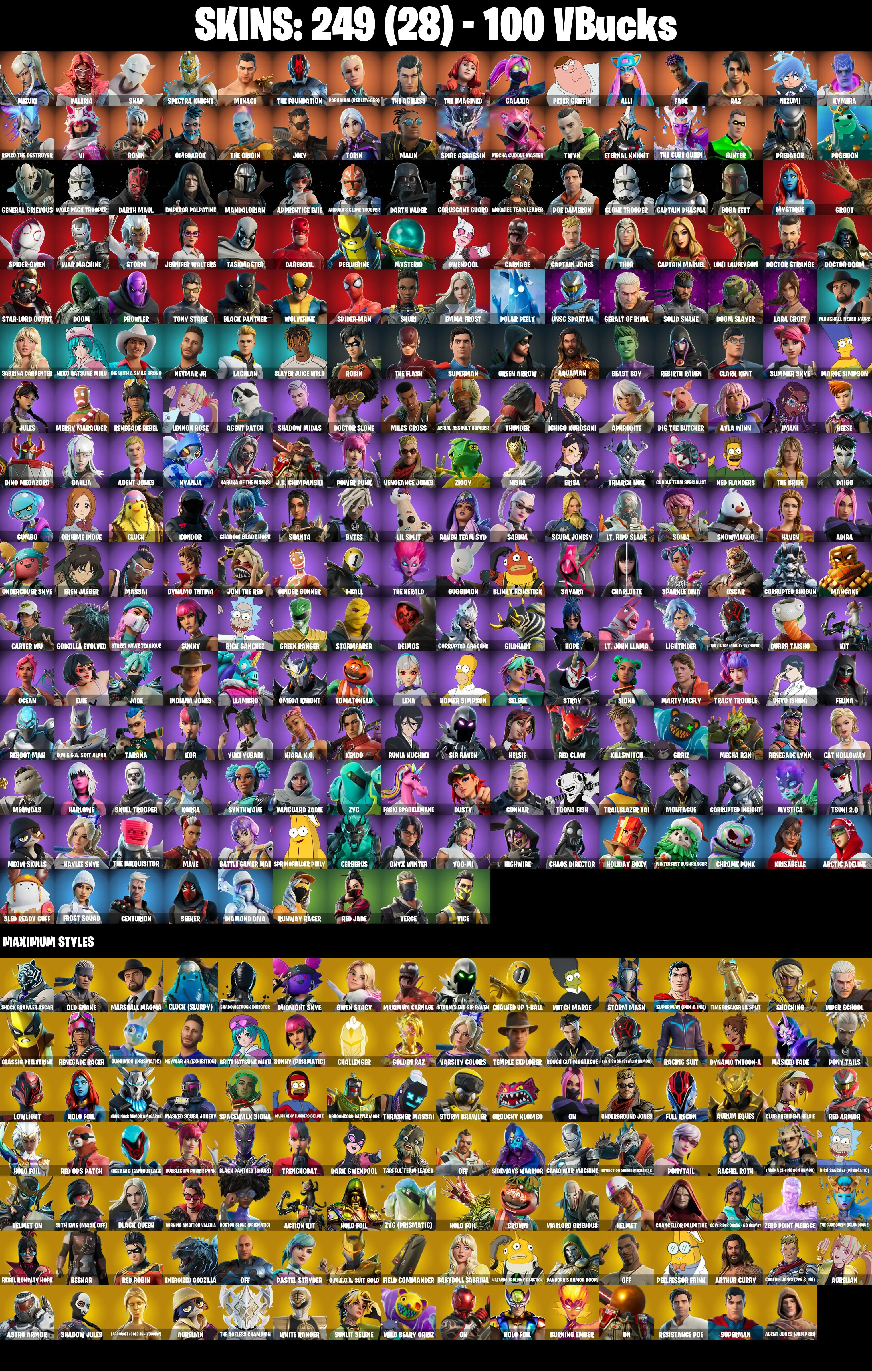 249 SKINS π Mizuki π Valeria π Snap π Spectra Knight π Menace π The Foundation π Paradigm (Reality-659) π 100 V-Bucks (PC/PSN/XBOX) PARENTAL CONTROL β image 3
