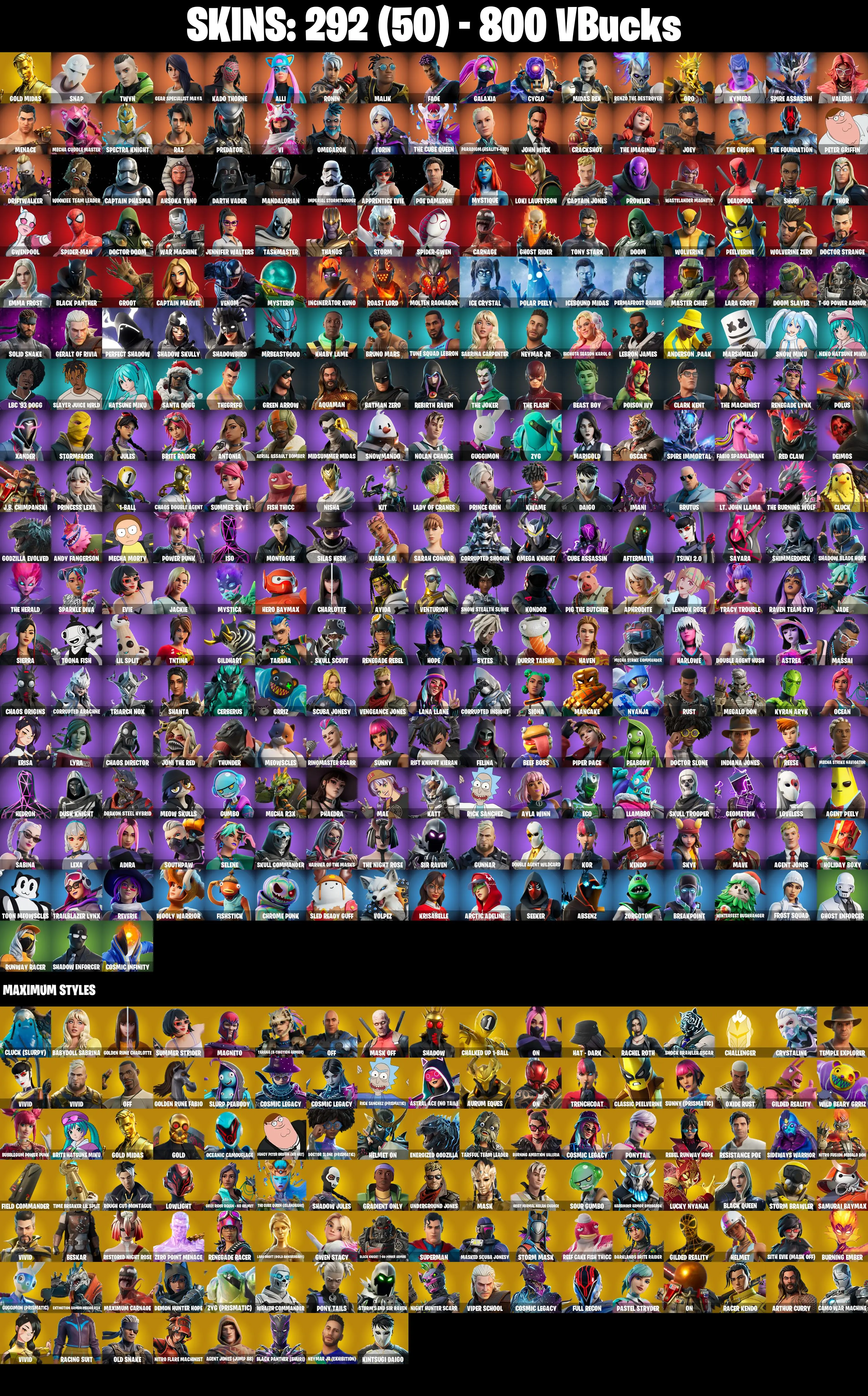 292 SKINS ✨ Master Chief ✨ Gold Midas ✨ Snap ✨ Twyn ✨ Gear Specialist Maya ✨ Kado Thorne ✨ Alli ✨ Ronin ✨ Malik ✨ 800 V-Bucks (PC/PSN/XBOX) PARENTAL CONTROL — image 3