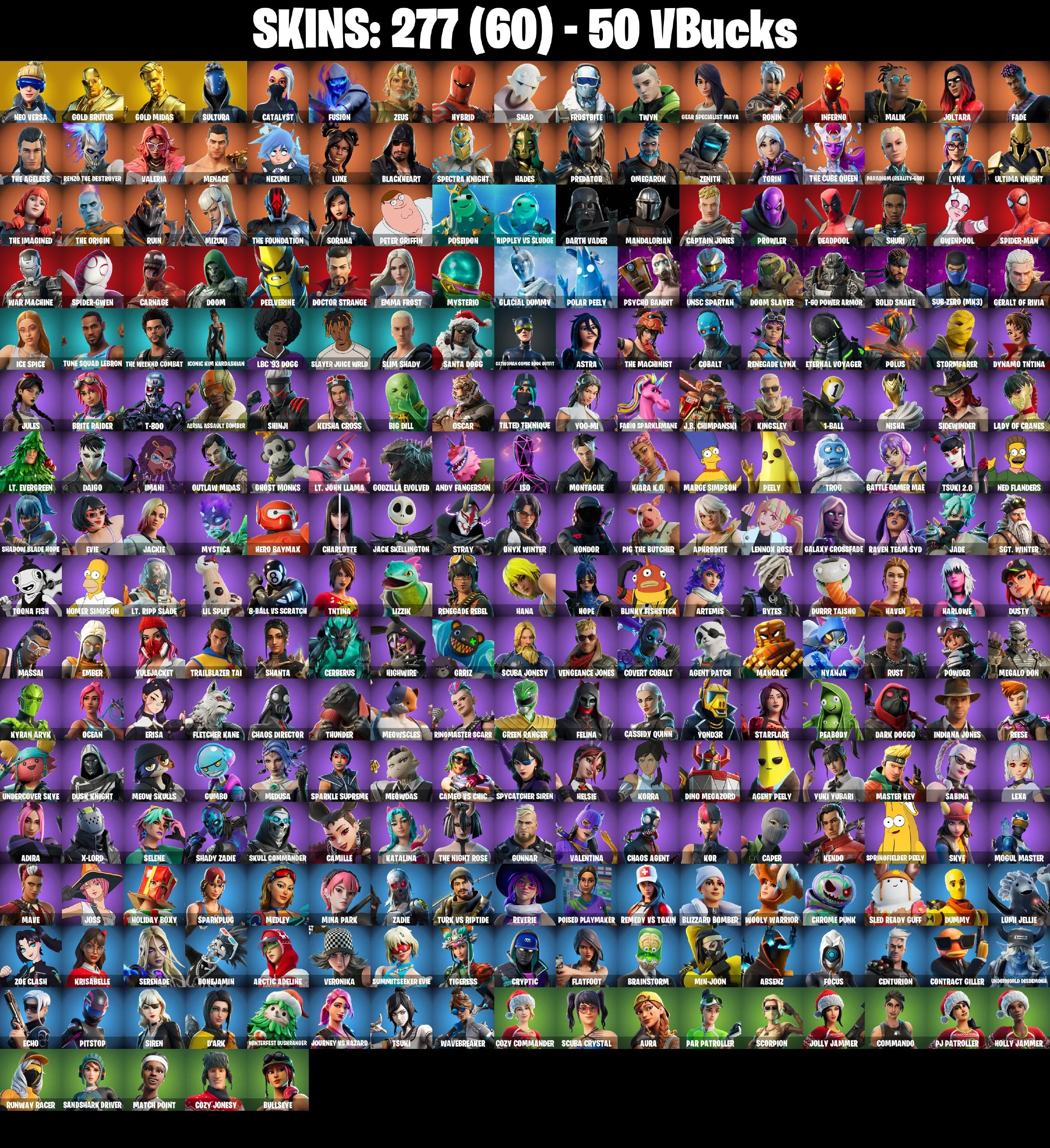 277 SKINS ✨ Neo Versa ✨ Gold Brutus ✨ Gold Midas ✨ Sultura ✨ Catalyst ✨ Fusion ✨ Zeus ✨ Hybrid ✨ Snap ✨ Frostbite ✨ Twyn ✨ 50 V-Bucks (PC/PSN/XBOX) PARENTAL CONTROL — image 3