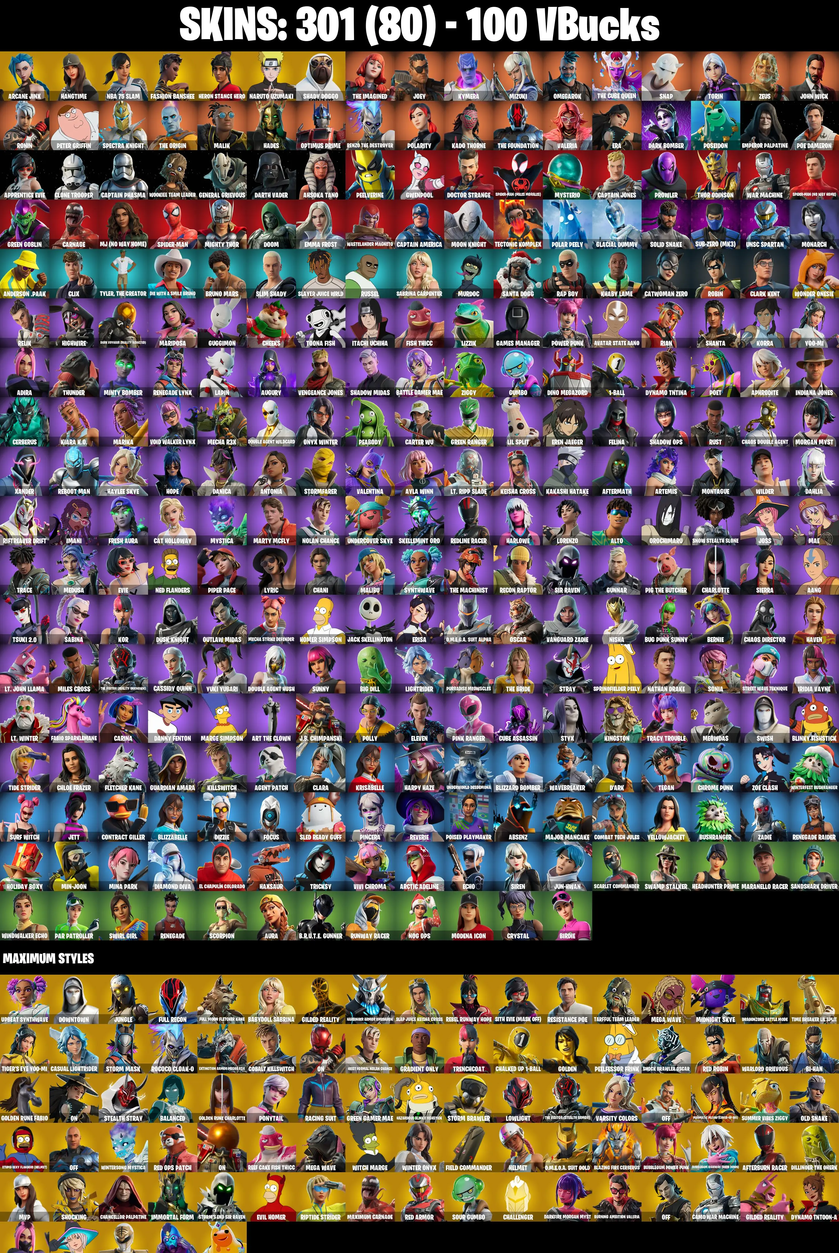 (PC/PSN/XBOX) 301 SKINS ✨ Renegade Raider ✨ Arcane Jinx ✨ Hangtime ✨ NBA 75 Slam ✨ Fashion Banshee ✨ Heron Stance Hero ✨ Naruto Uzumaki ✨ 100 V-Buck — image 3