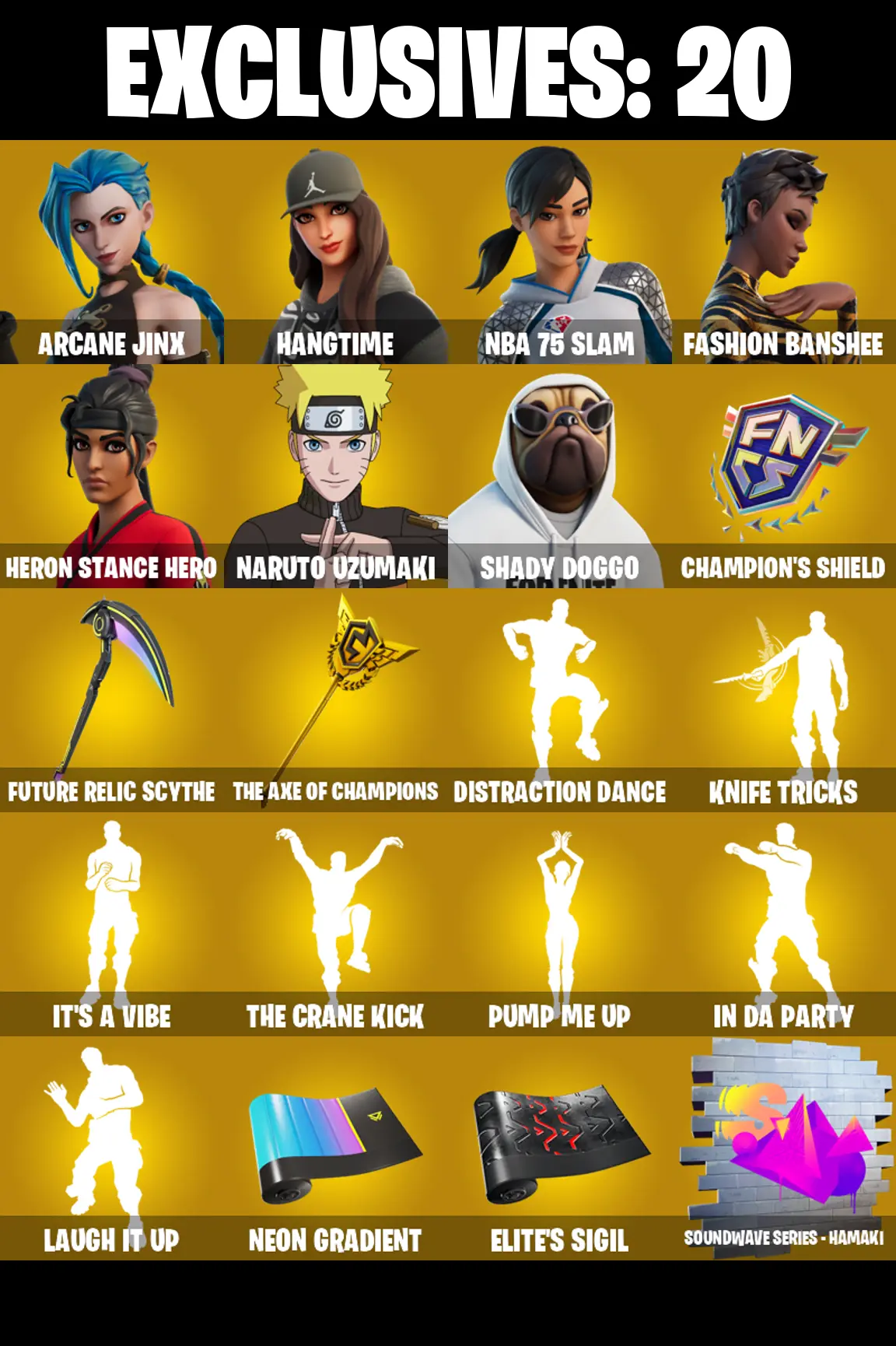 (PC/PSN/XBOX) 301 SKINS ✨ Renegade Raider ✨ Arcane Jinx ✨ Hangtime ✨ NBA 75 Slam ✨ Fashion Banshee ✨ Heron Stance Hero ✨ Naruto Uzumaki ✨ 100 V-Buck — image 1