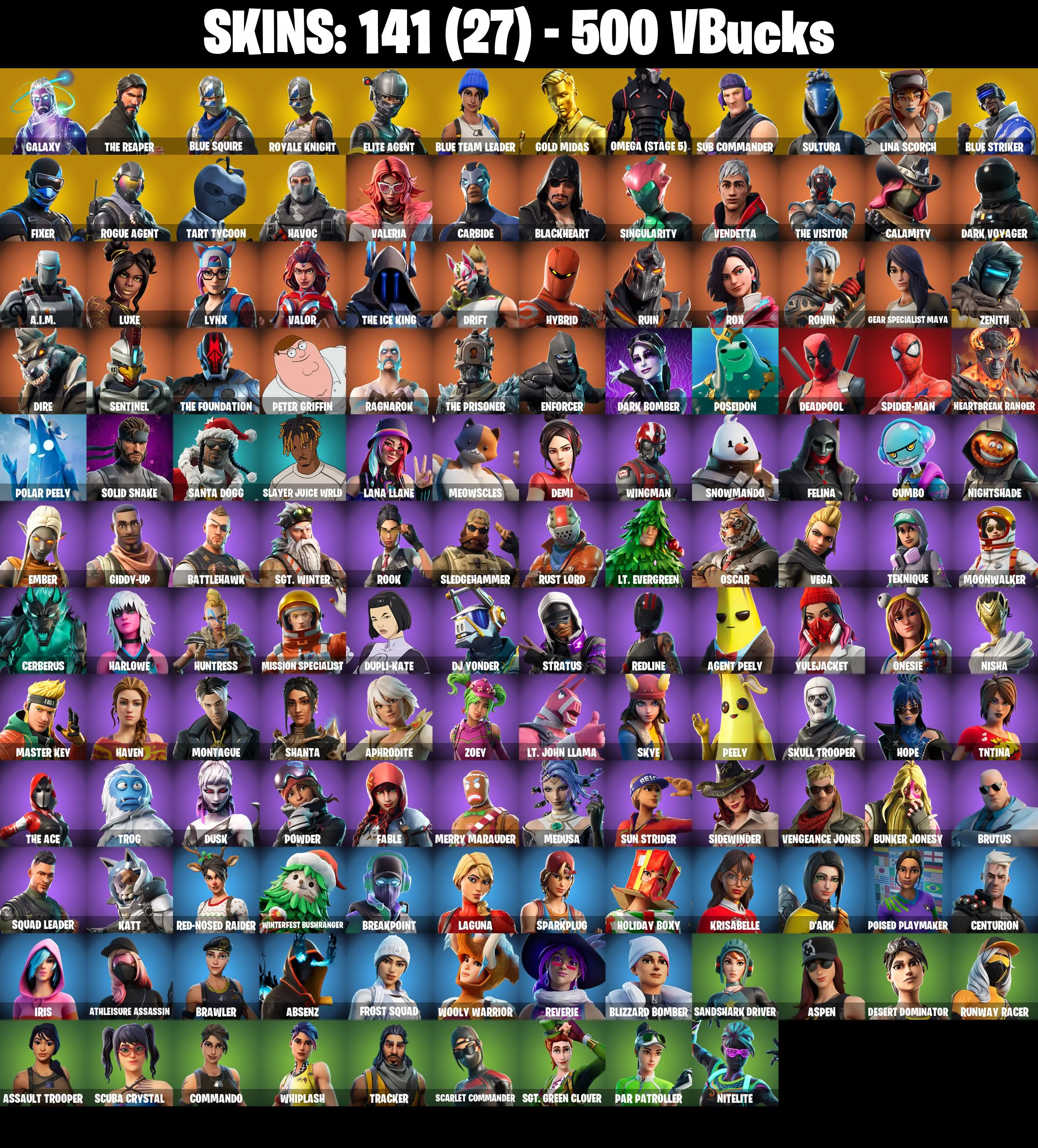 141 SKINS ✨ Galaxy ✨ The Reaper ✨ Blue Squire ✨ Royale Knight ✨ Elite Agent ✨ Blue Team Leader ✨ Gold Midas ✨ 500 VB (PC/XBOX) PARENTAL CONTROL — image 3