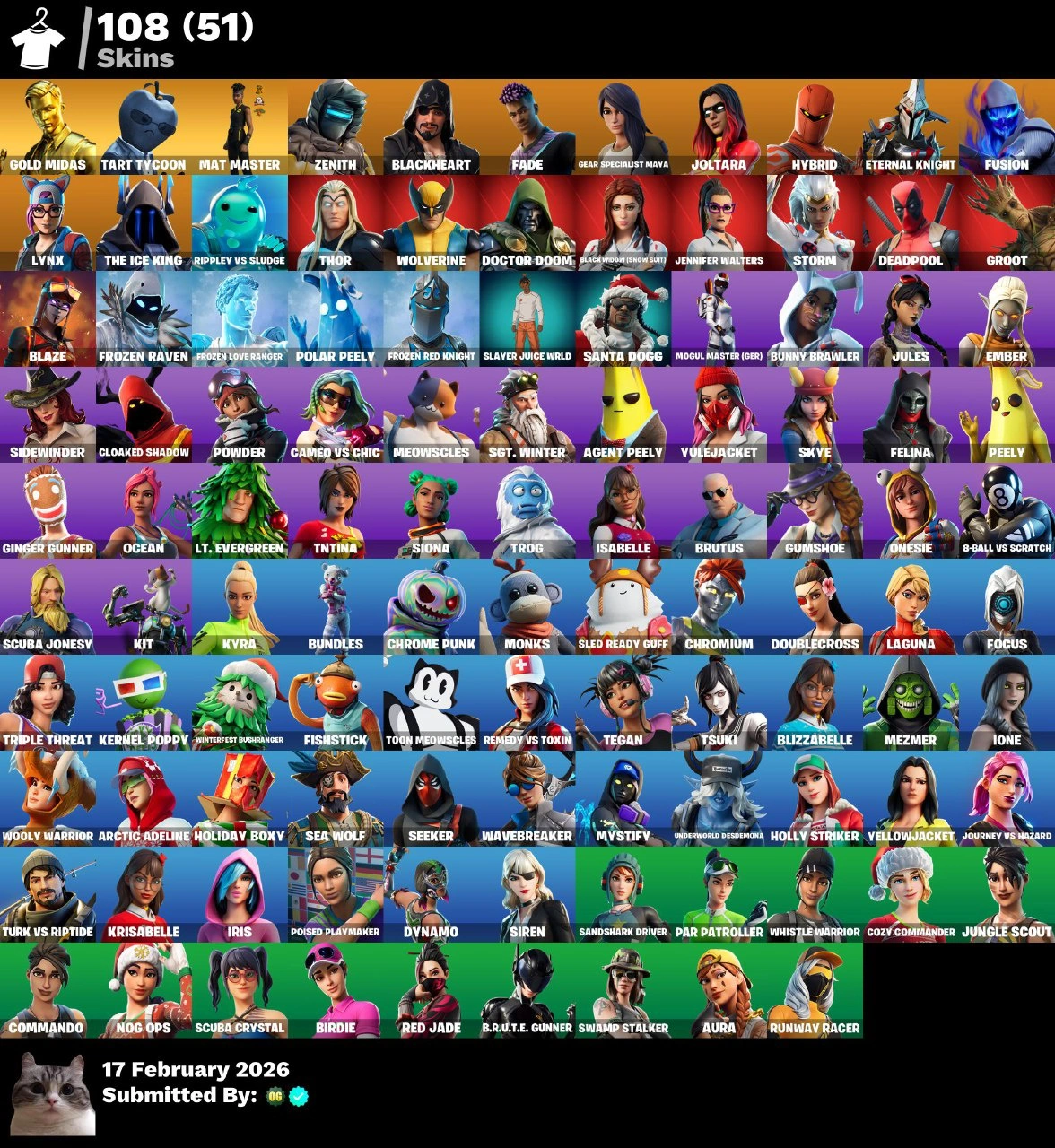 💜108 SKINS💜PSN XBOX NINTENDO PC💜350-vBUCKS💜 MAT MASTER📌GINGER GUNNER✅KERNEL POPPY📌TRIPLE THREAT✅TSUKI MEZMER IONE📌DYNAMO SEA WOLF✅CHROMIUM📌BUNDLES✅HOLLY STRIKER📌BUNNY BRAWLER