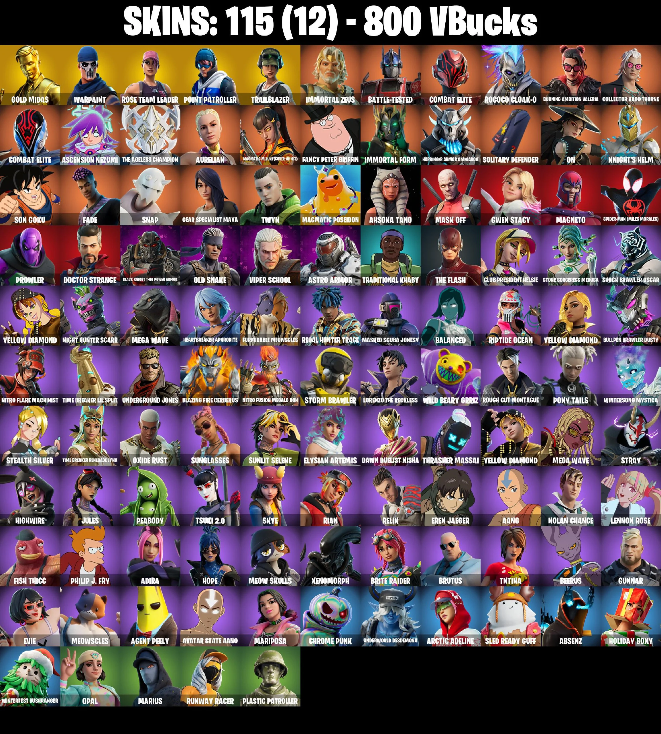 🎆115 SKINS ⚡️PC/PSN/XBOX⚡️ SPIDERGWEN (STACY) 👑 OG STW 👑 TRAILBLAZER 👑 MIDAS (FULLY GOLDEN) 👑 FREESTYLIN 👑 SON GOKU 👑 BEERUS ⚡️MAIL CHANGEABLE #L153 — image 2