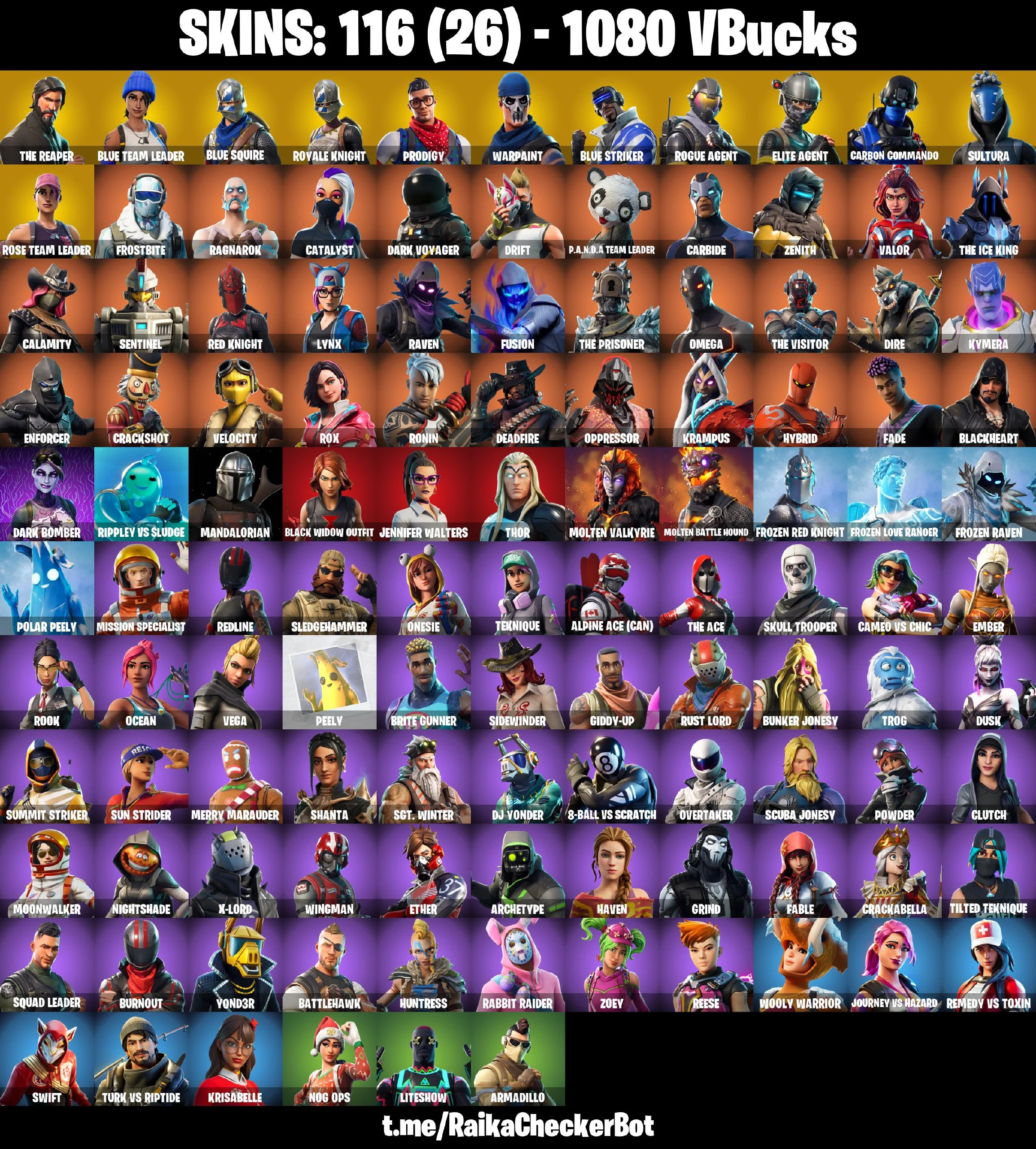 116 SKINS | Royale Knight | Blue Squire | The Reaper | Black Widow | OG STW | Take The L | The Worm | Rogue Agent | [PC|PSN|XBOX|NINTENDO] | 1080 VB