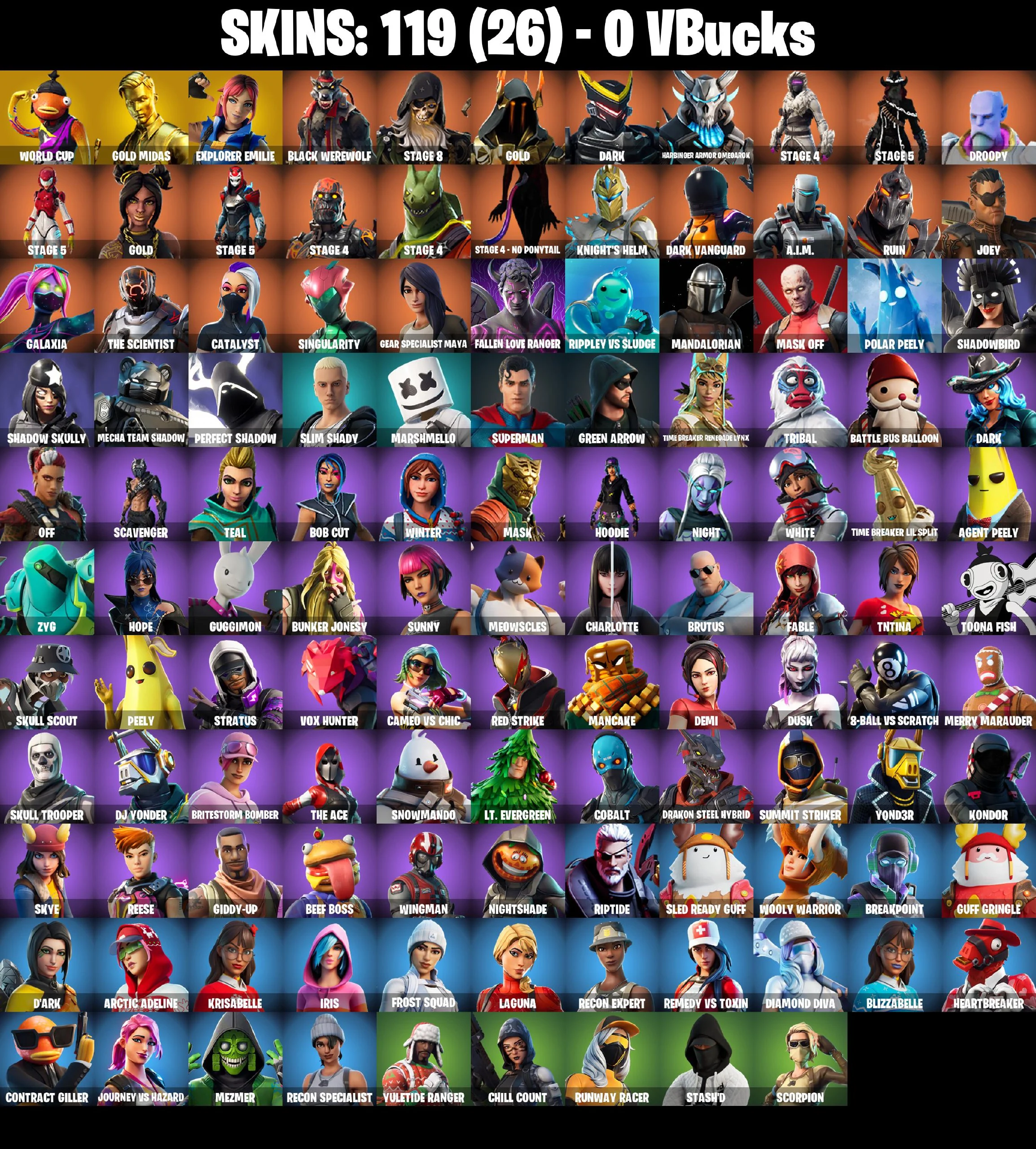 π119 SKINS β‘οΈPC/PSN/XBOXβ‘οΈ WORLD CUP π GOLD MIDAS π EXPLORER EMILIE π BLACK WEREWOLF π STAGE 8 π GOLD π DARK β‘οΈ 0 VB π§ FULL ACCESS #L316 β image 2