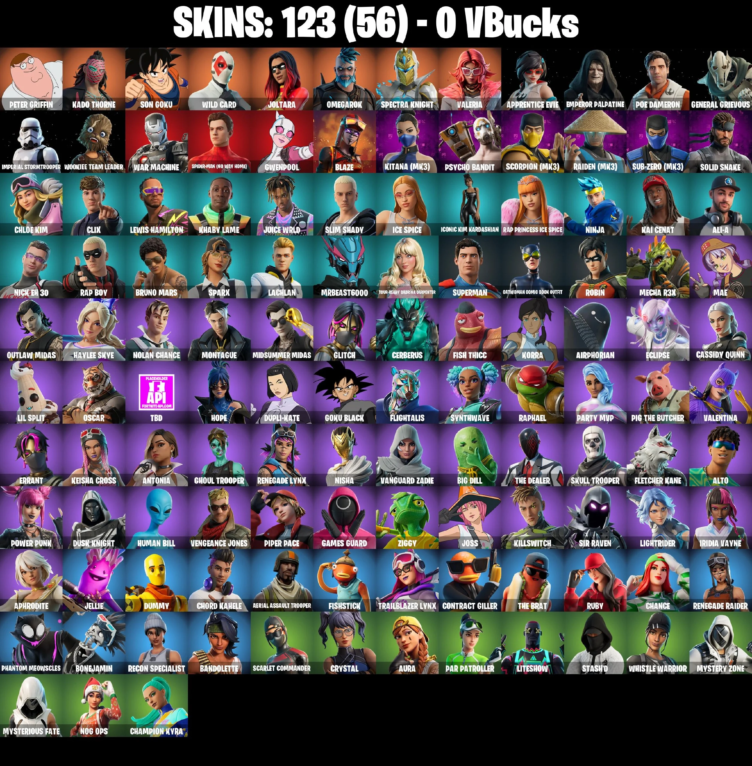123 SKINS π Renegade Raider π Aerial Assault Trooper π Peter Griffin π Kado Thorne π Son Goku π Wild Card π Joltara π 0 V-Buc (PC/PSN/XBOX) PARENTAL CONTROL β image 2