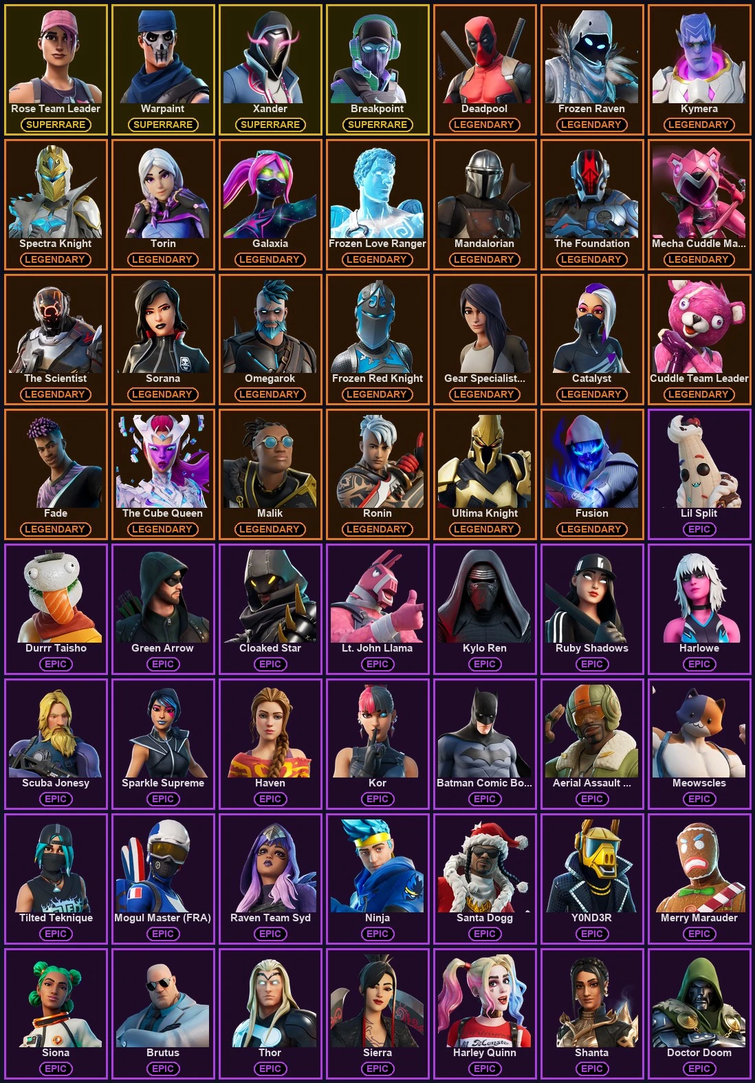 ๐ฎ 124 Skins ๐ 150 V-Bucks โก Lvl 1312 | Rose Team Leader | Warpaint | Xander ๐ 100 Wins โ image 2