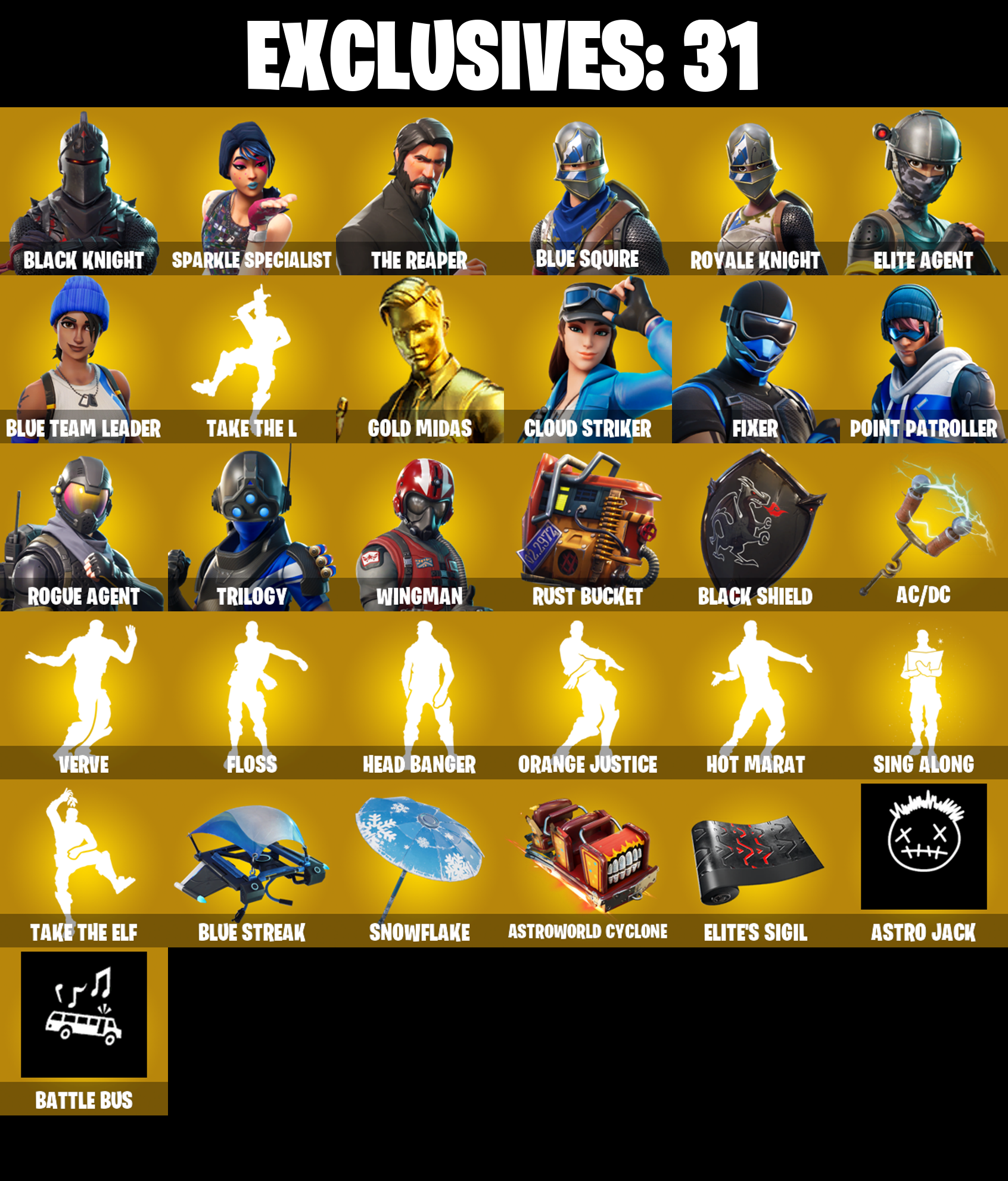 124 SKINS ✨ Black Knight ✨ Sparkle Specialist ✨ The Reaper ✨ Blue Squire ✨ Royale Knight ✨ Elite Agent ✨ Blue Team Leader ✨ Gold Midas ✨ 1300 VB (PC/PSN/XBOX)