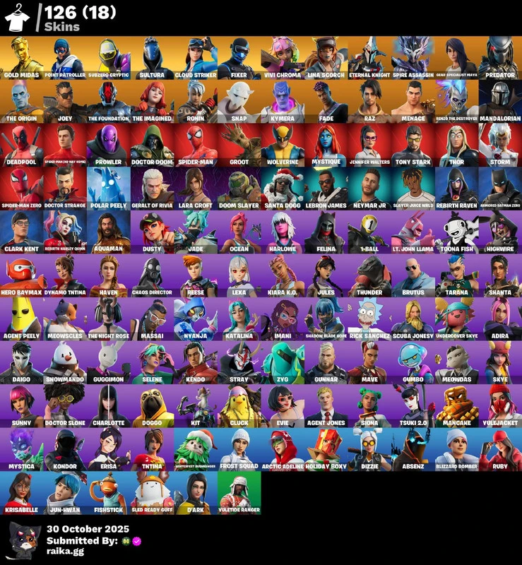 126 skins | Gold Midas | Point Patroller | Subzero Cryptic | Sultura | Cloud Striker | Fixer | Vivi Chroma | Lina Scorch | Eternal Knight | 1050 VB — image 1