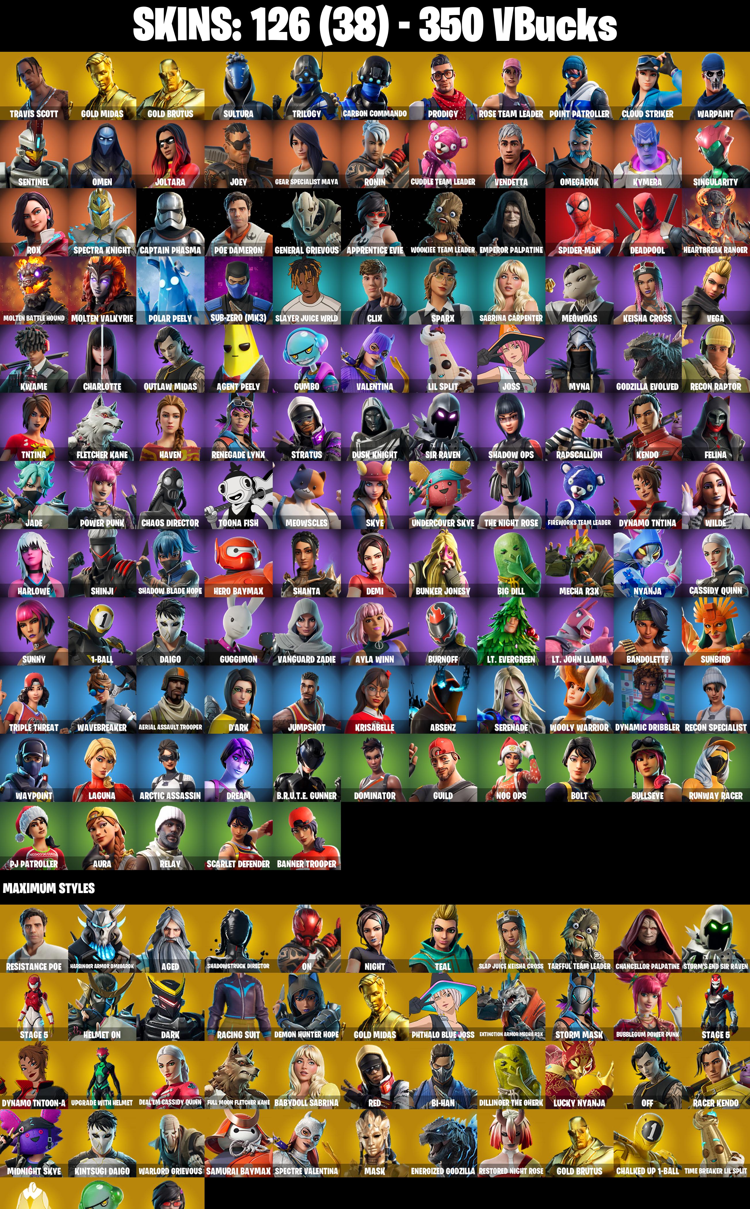 126 SKINS ✨ Travis Scott ✨ Aerial Assault Trooper ✨ Gold Midas ✨ Gold Brutus ✨ Cloud Striker ✨ Prodigy ✨ 350 VB ✨ OG STW (PC/XBOX) — image 2