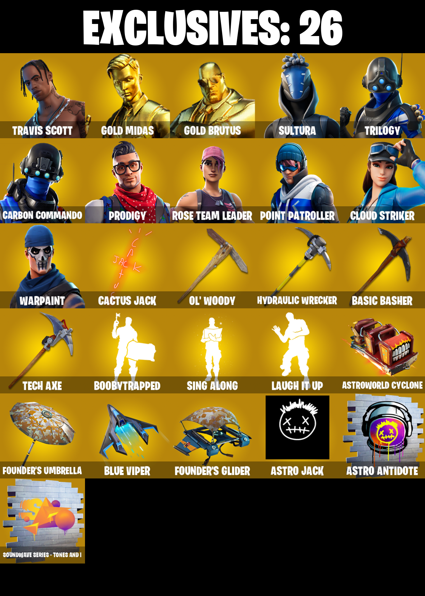 126 SKINS ✨ Travis Scott ✨ Aerial Assault Trooper ✨ Gold Midas ✨ Gold Brutus ✨ Cloud Striker ✨ Prodigy ✨ 350 VB ✨ OG STW (PC/XBOX) — image 1
