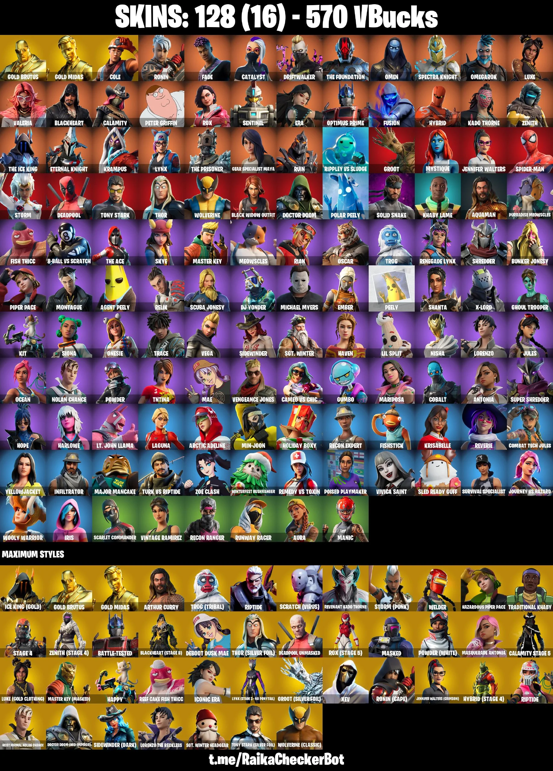 👑128 Skins 👑PC/PSN/XBOX👑 Cole 👑 Gold Brutus 👑 Gold Midas 👑 Ronin 👑 Fade 👑 Catalyst 👑 Driftwalker 👑 The Foundation 👑 Omen 👑 Spectra Knight 👑 Omegarok 👑 Luxe 👑