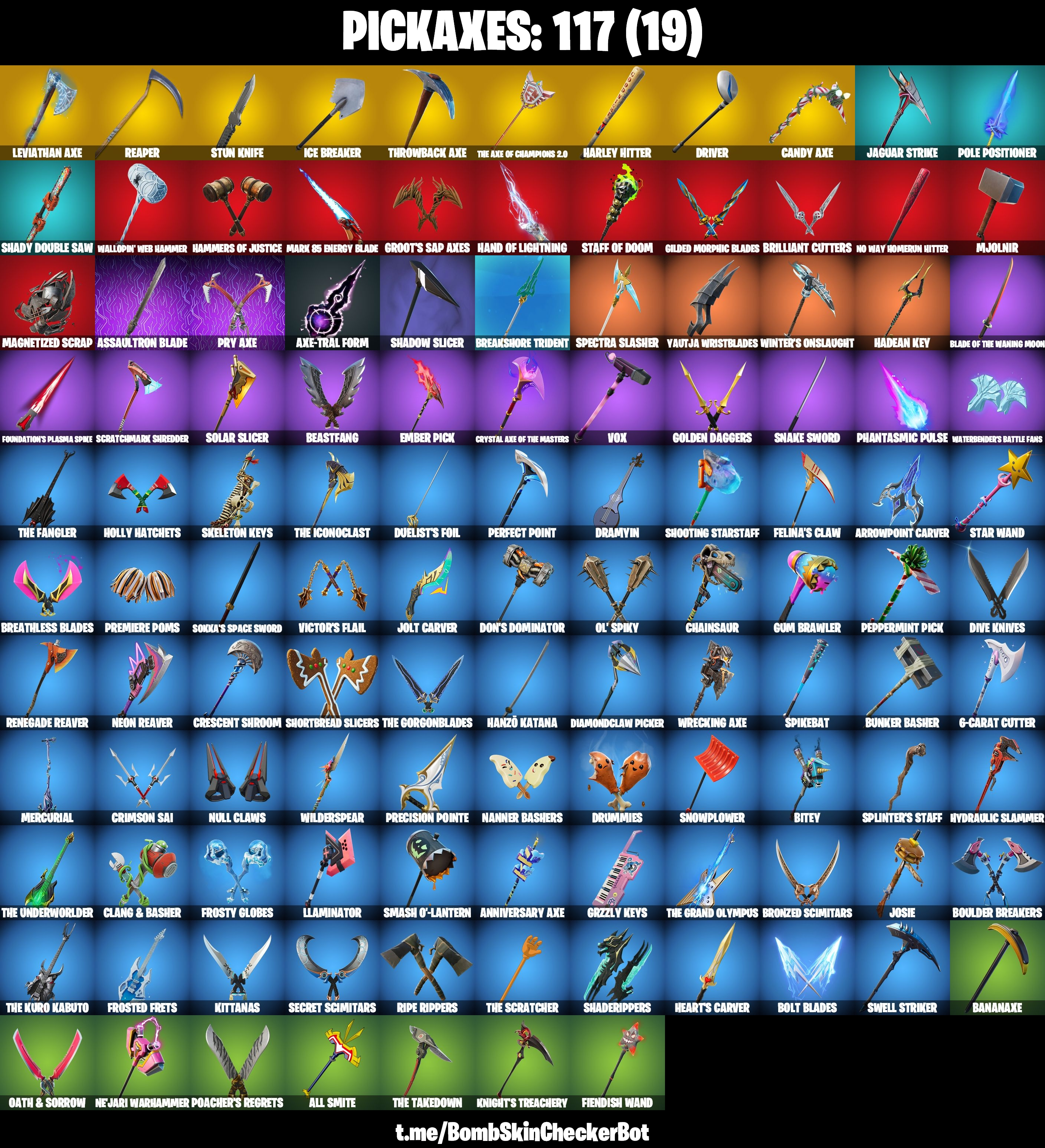 130 Skins|Leviathan Axe,Laugh It Up,Throwback Axe,Sing Along,Tony Stark,The Axe Of Champions 2.0,Lara Croft,Neymar Jr,Star Wand,Harley Hitter,Candy Axe,Ice Brea — image 2