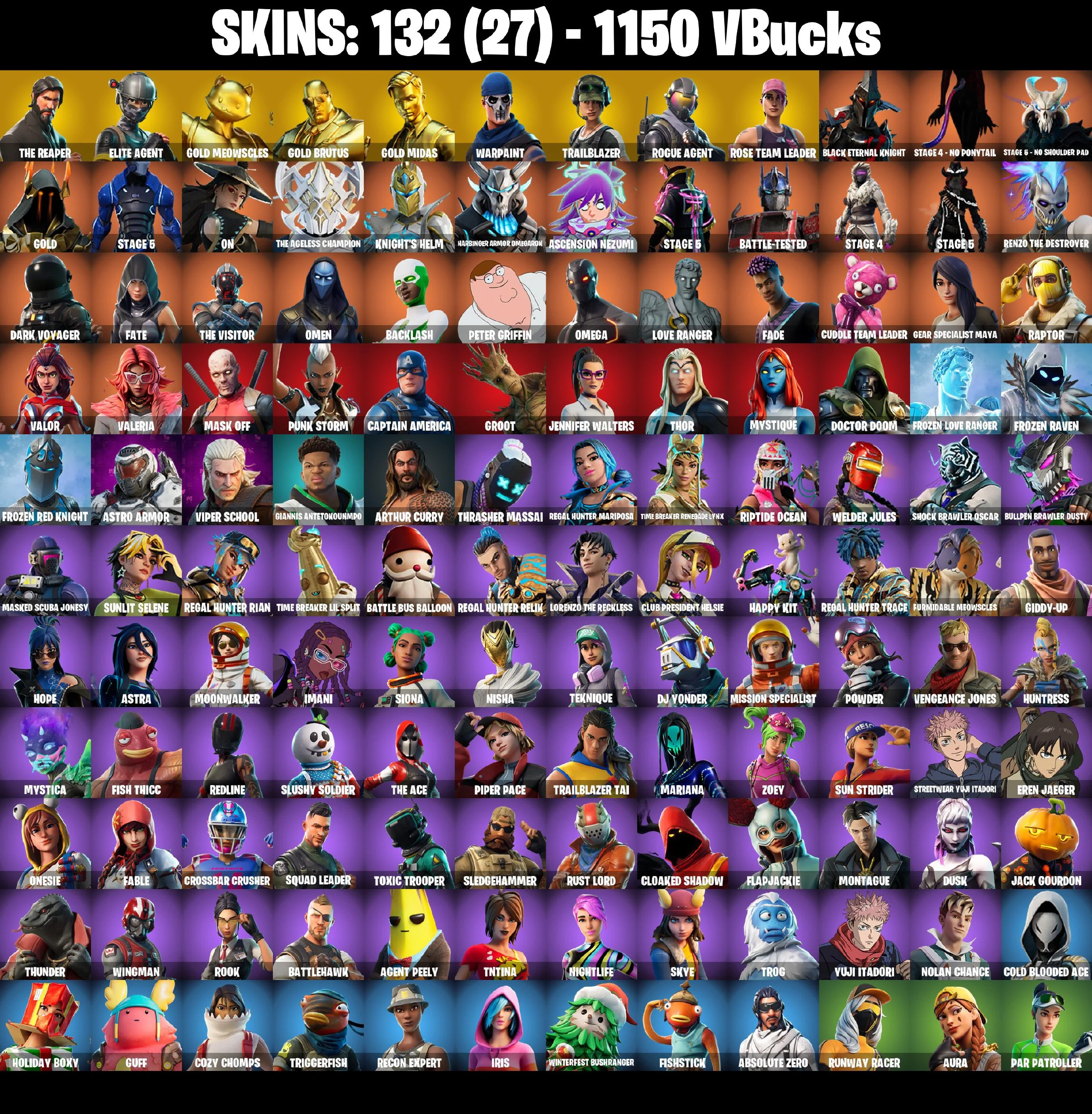 🎆132 SKINS ⚡️PC/PSN/XBOX⚡️ FRESH 👑 THE REAPER 👑 OG STW 👑 TAKE THE L 👑 TRAILBLAZER 👑 MIDAS (FULLY GOLDEN) 👑 ROGUE AGENT ⚡️MAIL CHANGEABLE #L232 — image 2