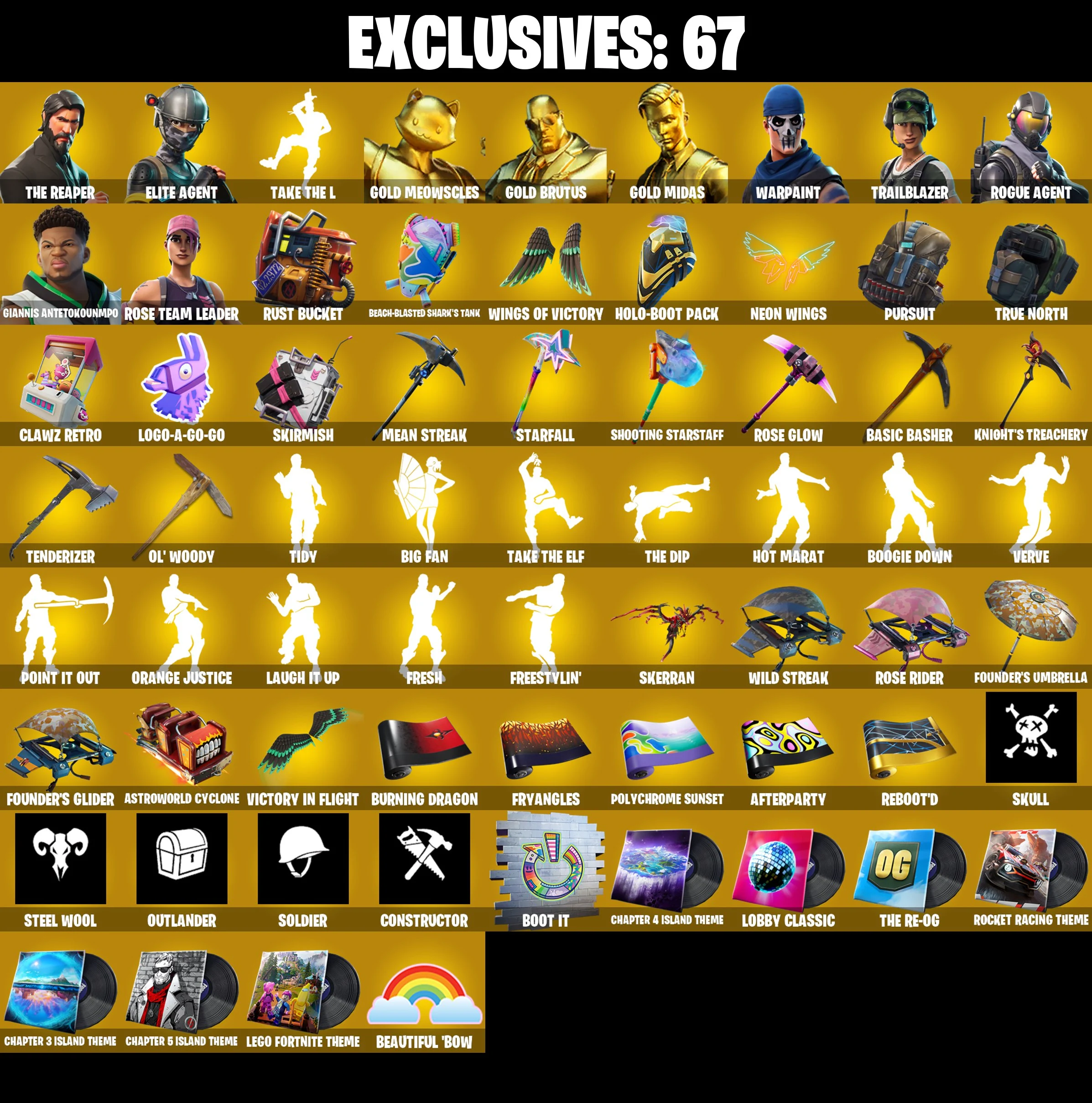 🎆132 SKINS ⚡️PC/PSN/XBOX⚡️ FRESH 👑 THE REAPER 👑 OG STW 👑 TAKE THE L 👑 TRAILBLAZER 👑 MIDAS (FULLY GOLDEN) 👑 ROGUE AGENT ⚡️MAIL CHANGEABLE #L232 — image 1