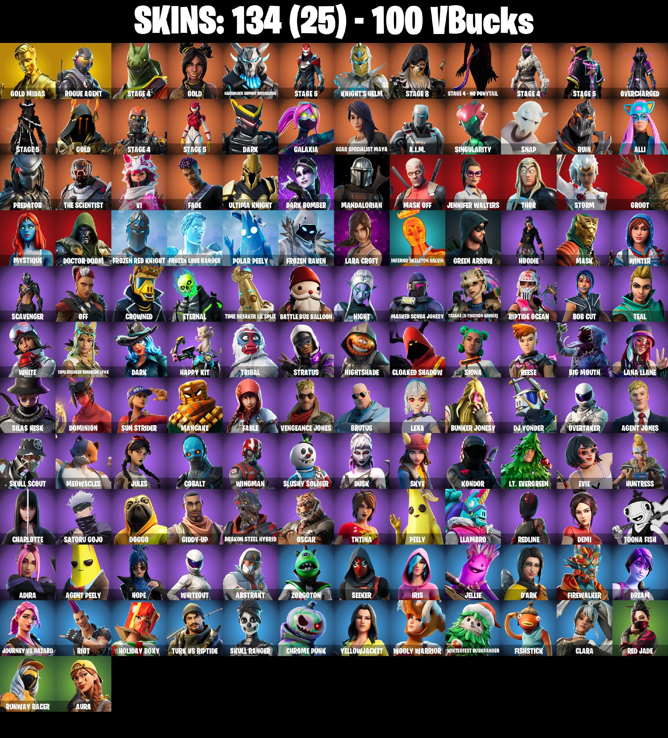 🎆134 SKINS ⚡️PC/PSN/XBOX⚡️ MIDAS (FULLY GOLDEN) 👑 ROGUE AGENT 👑 RUST BUCKET 👑 GALAXIA 👑 LARA CROFT 👑 CROWBAR 👑 AURA ⚡️MAIL CHANGEABLE #L273 — image 2