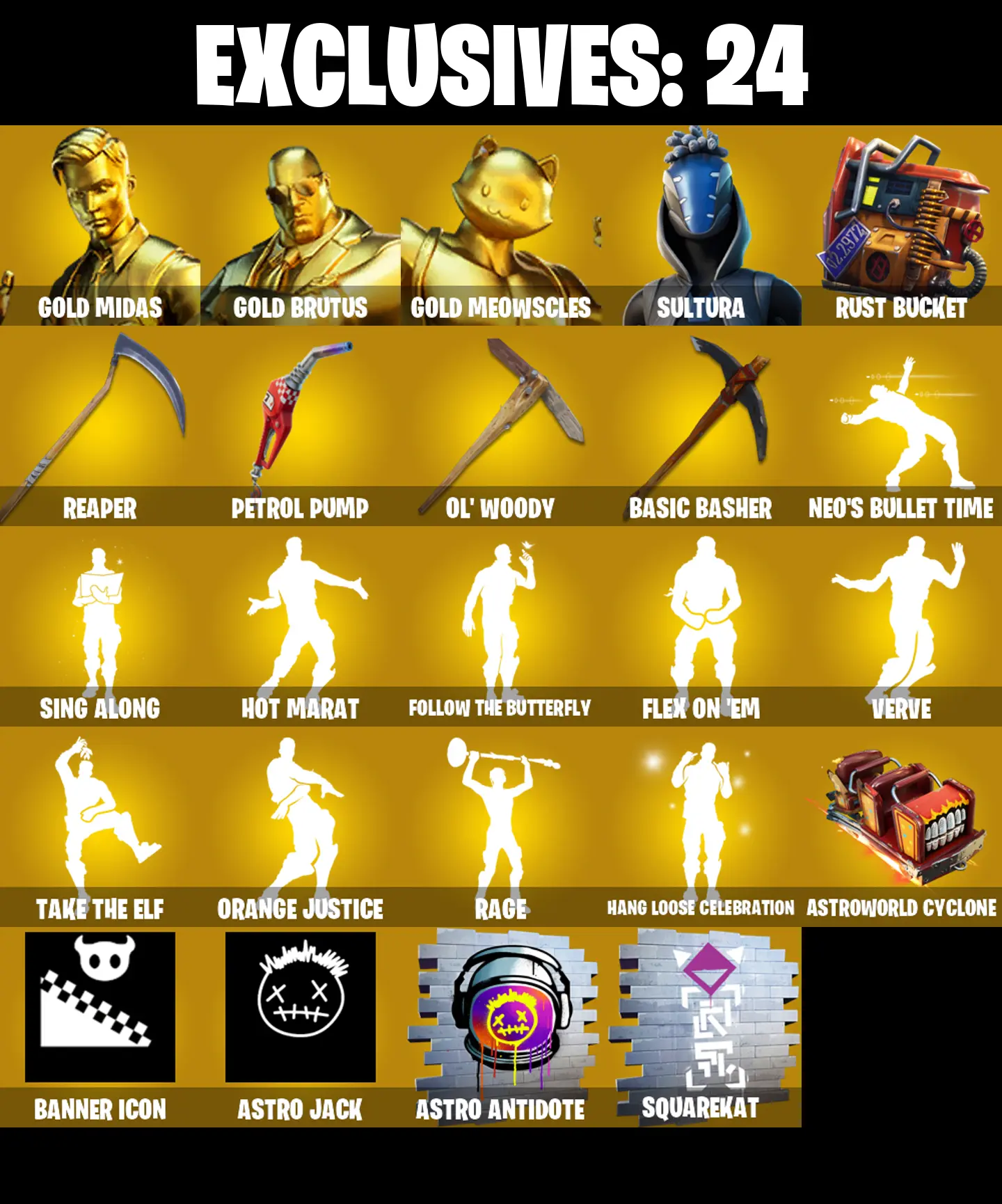 139 SKINS π Gold Midas π Gold Brutus π Gold Meowscles π Sultura π Vi π Predator π Snap π Drift π Menace π 100 V-Bucks (PC/PSN/XBOX) PARENTAL CONTROL β image 1