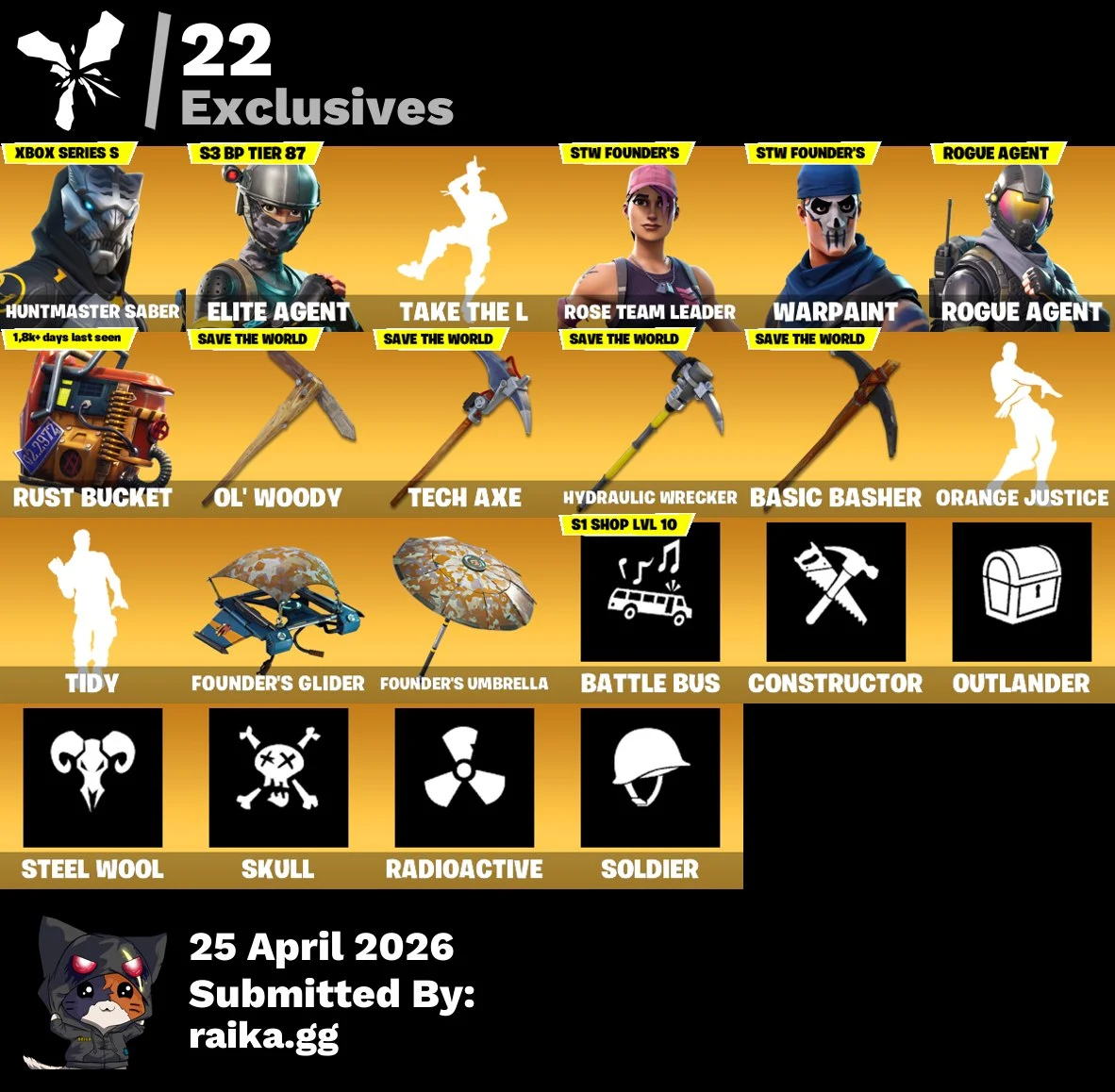 ⭐142 skins | OG STW | Huntmaster Saber | Take The L | Elite Agent | Rogue Agent ⭐ — image 1