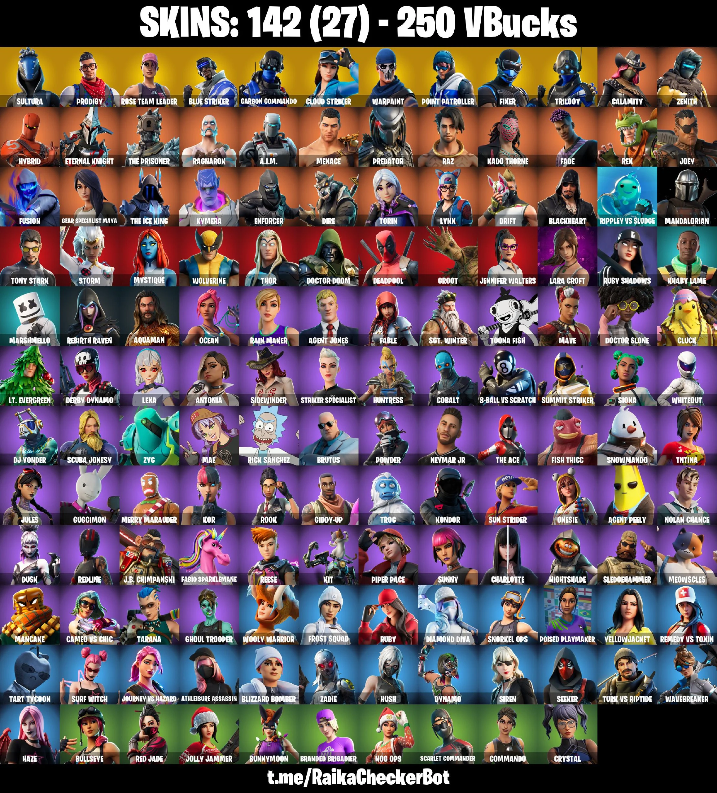 142 SKINS | OG STW | Lara Croft | Reaper | Harley Hitter | Crowbar | Take The Elf | Orange Justice | Ghoul Trooper | Dynamo | [PC/PSN/XBOX] | 250 VB