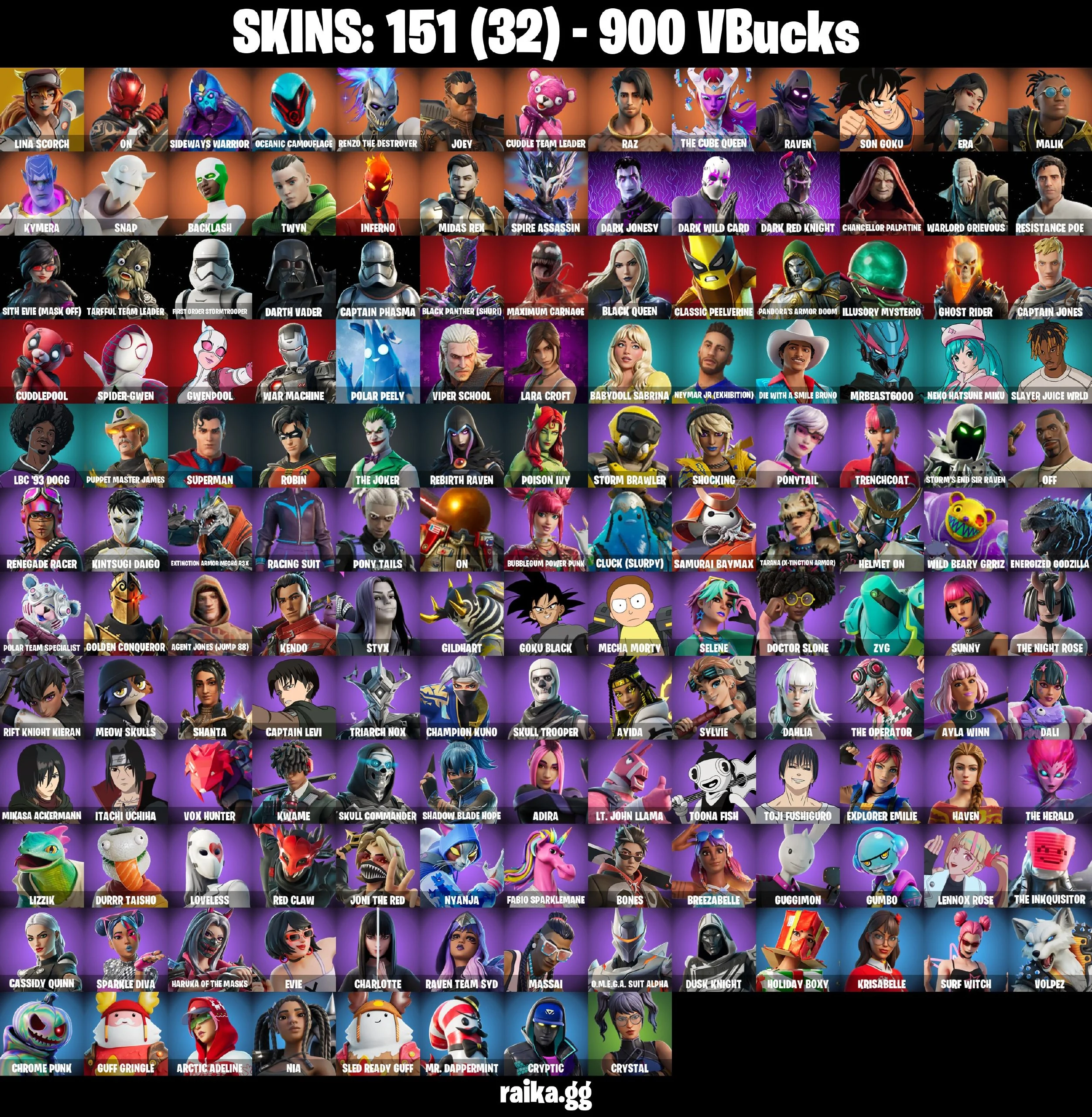 π151 SKINSπPSN/XBOX/SWITCH/PCπ CAPTAIN LEVI π MIKASA ACKERMANN π TETH'S THRONE π TOJI FUSHIGURO π DAHLIA π LARA CROFT π SPIDER-GWEN πFull Email Access β image 1