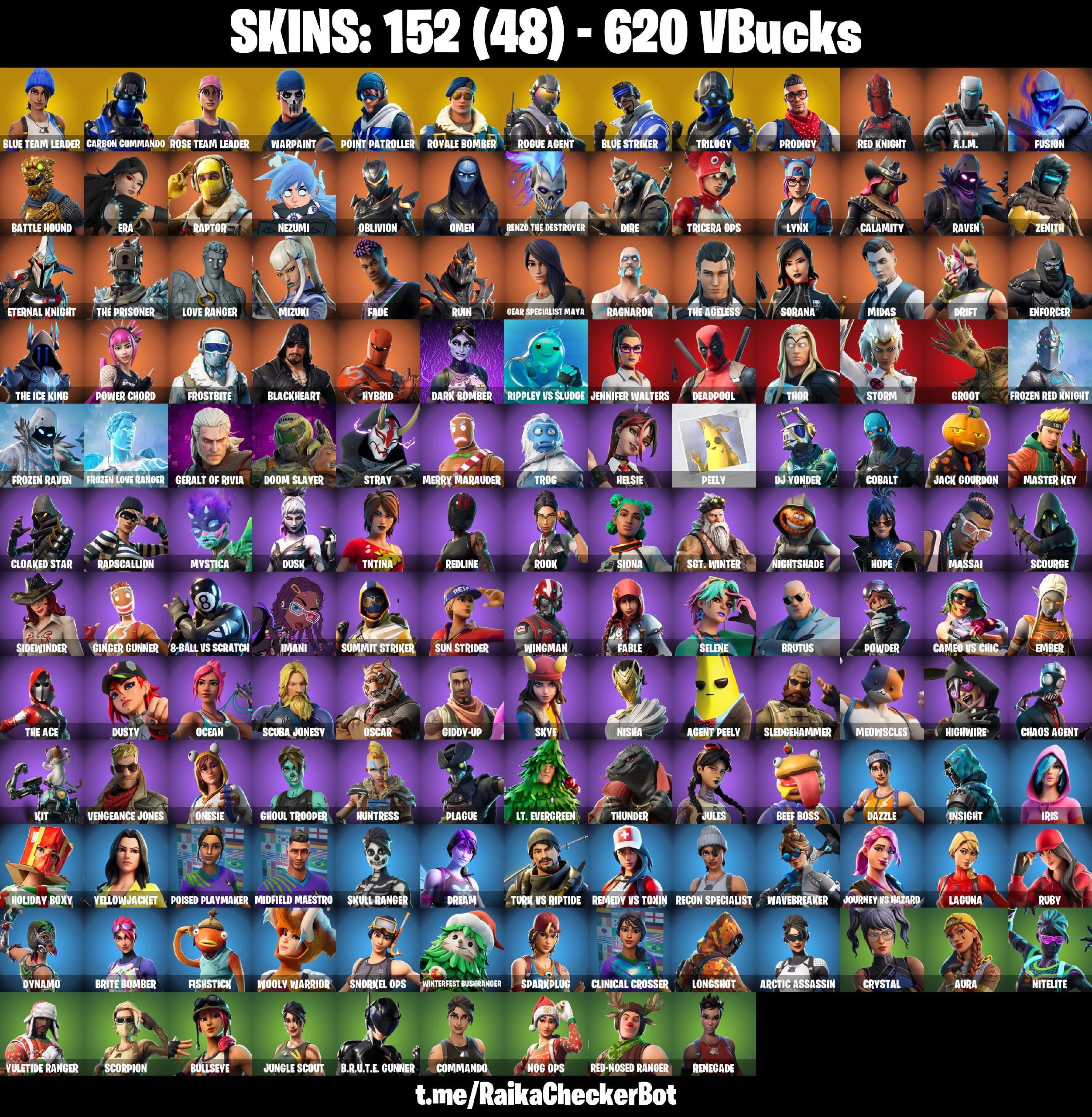 152 SKINS | OG STW | Renegade | Rogue Agent | Reaper | Harley Hitter | Crowbar | Ghoul Trooper | [PC/PSN/XBOX] | 620 VB