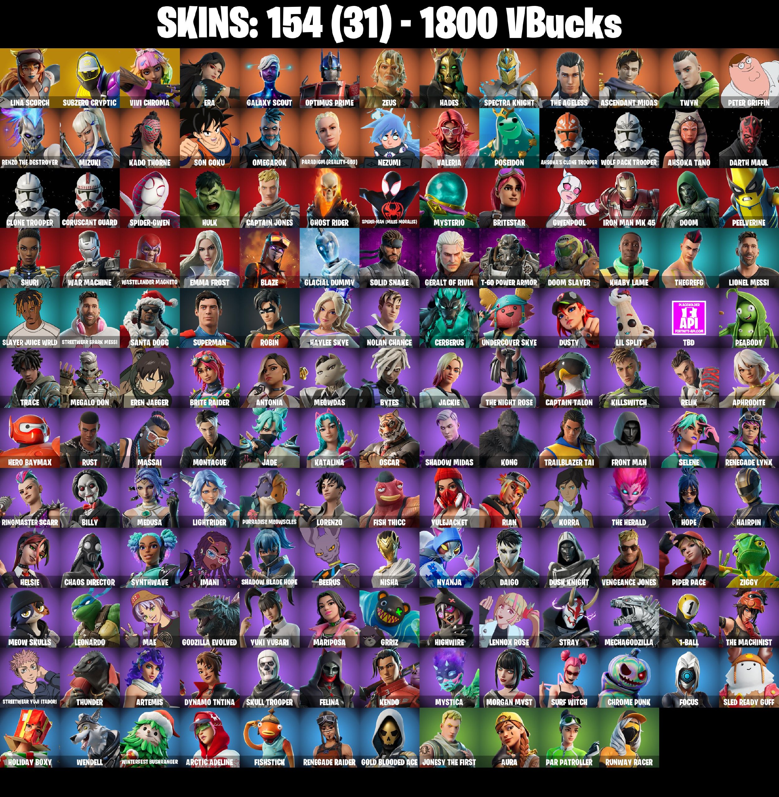 154 SKINS π Renegade Raider π Lina Scorch π Subzero Cryptic π Vivi Chroma π Era π Galaxy Scout π Optimus Prime π 1800 VB (PC/PSN/XBOX) PARENTAL CONTROL β image 2
