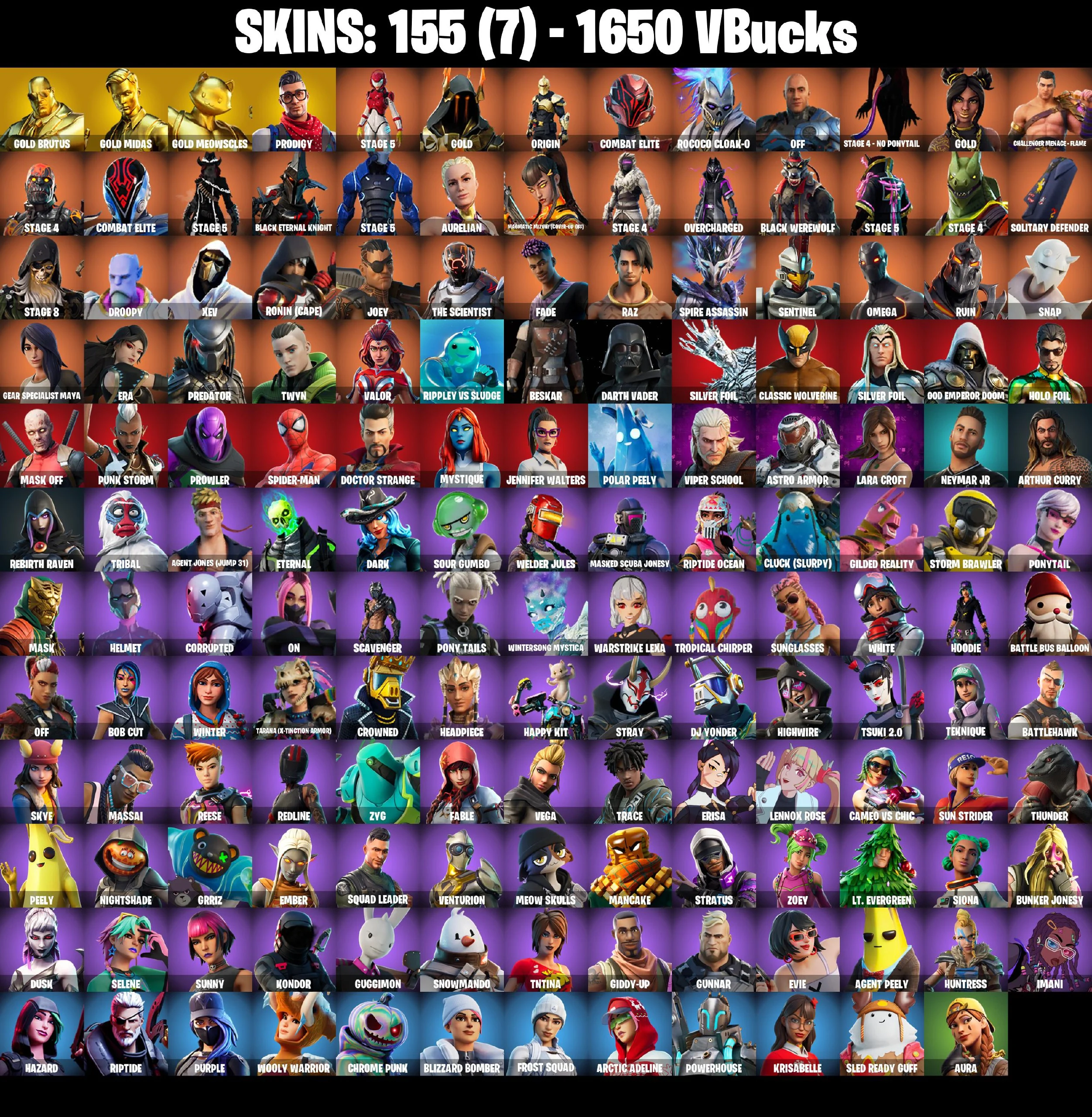 🎆155 SKINS ⚡️PC/PSN/XBOX/NINTENDO⚡️ RAGE 👑 SPIDERMAN 👑 MIDAS (FULLY GOLDEN) 👑 CARBIDE (STAGE 5) 👑 RUST BUCKET 👑 TONY STARK ⚡️MAIL CHANGEABLE #L011 — image 2