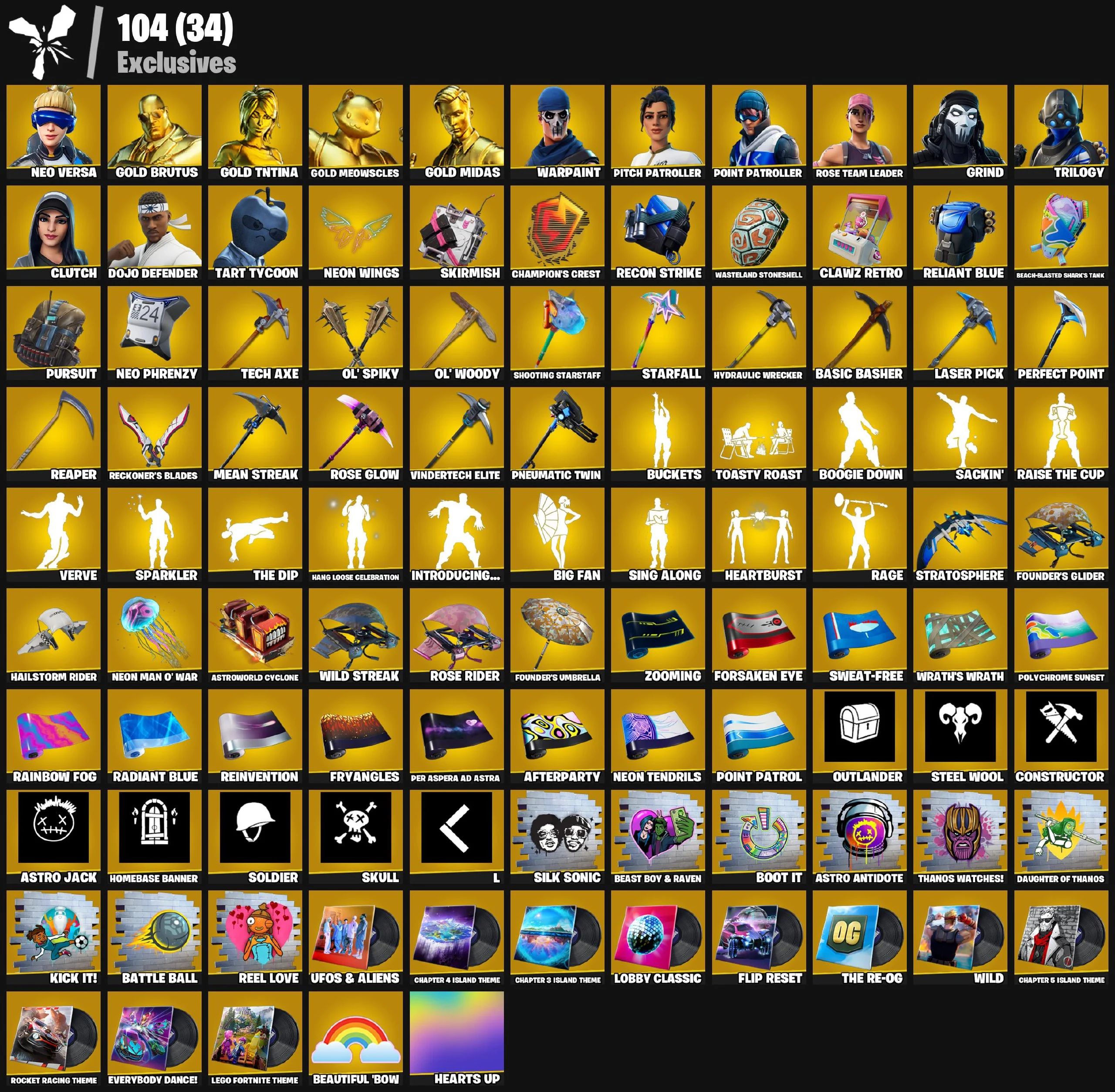 💜 [ 160 ] skins | OG STW | Neo Versa | Gold Brutus | Gold TNTina | Gold Meowscles | Gold Midas | Pitch Patroller | Point Patroller | Grind | Trilogy | 600 VB