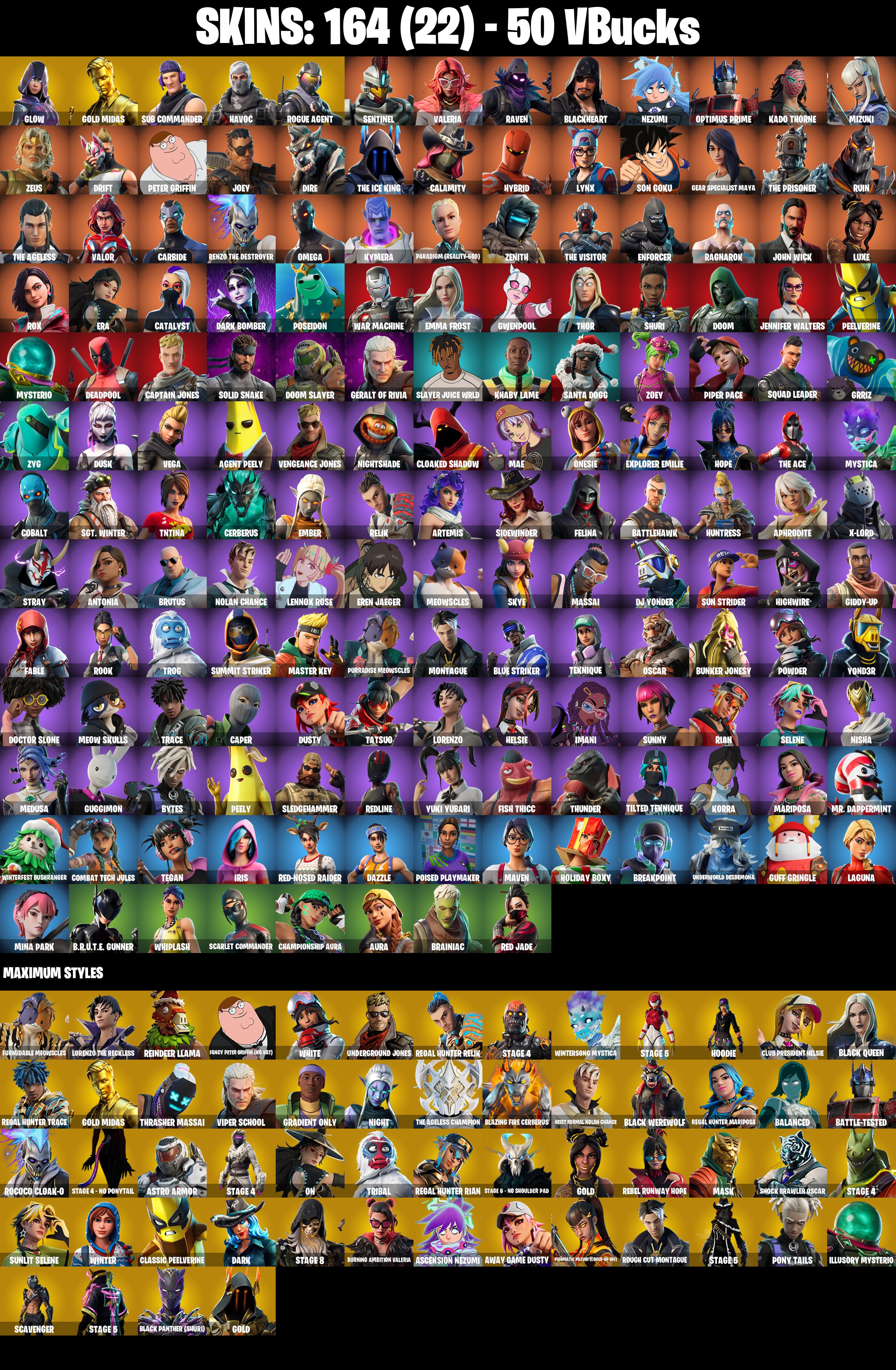 164 SKINS ✨ Glow ✨ Gold Midas ✨ Sub Commander ✨ Rogue Agent ✨ Havoc ✨ Championship Aura ✨ Valeria ✨ Carbide ✨ Omega ✨ 50 V-Bucks (PC/XBOX) — image 2