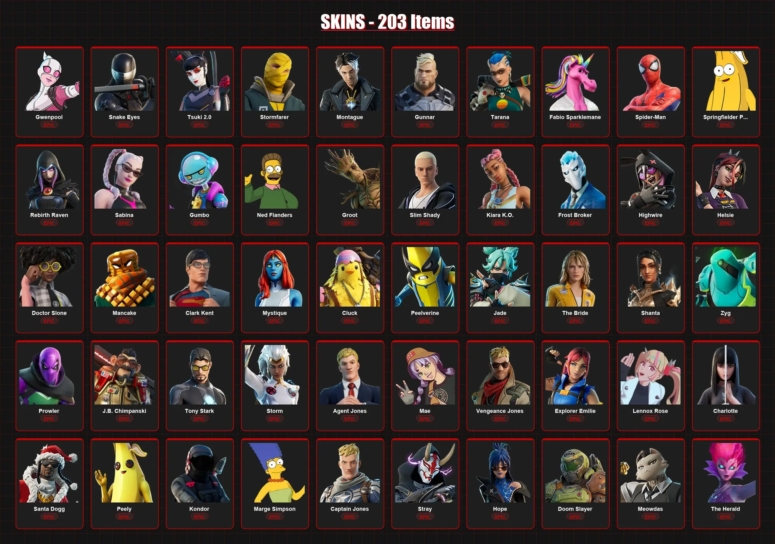 203 Skins | Victor Elite | Darth Vader | Kymera | Joey | The Origin | Mizuki | Peter Griffin | Paradigm (Reality-659) | Galaxy Scout | Menace | Lvl 2887 — image 3