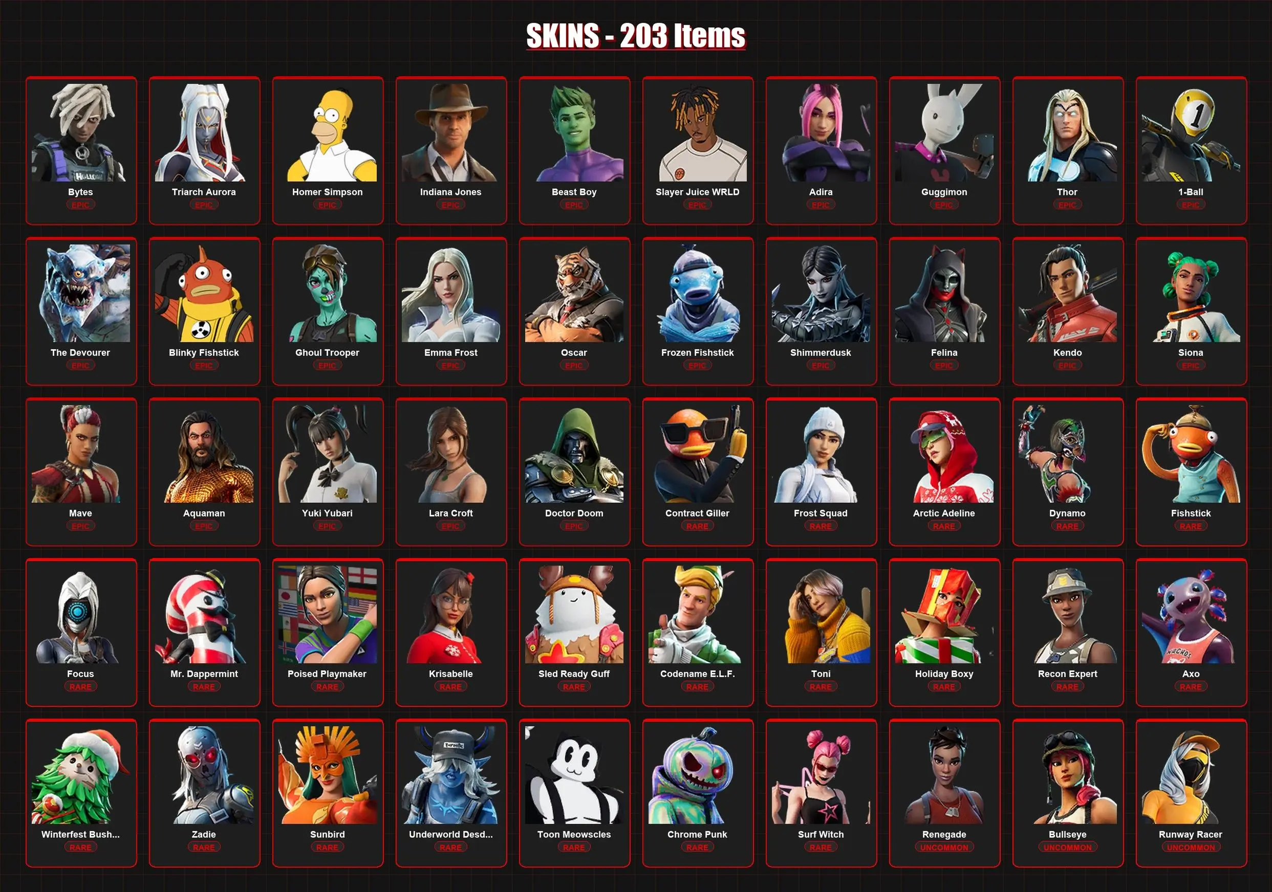 203 Skins | Victor Elite | Darth Vader | Kymera | Joey | The Origin | Mizuki | Peter Griffin | Paradigm (Reality-659) | Galaxy Scout | Menace | Lvl 2887 — image 4