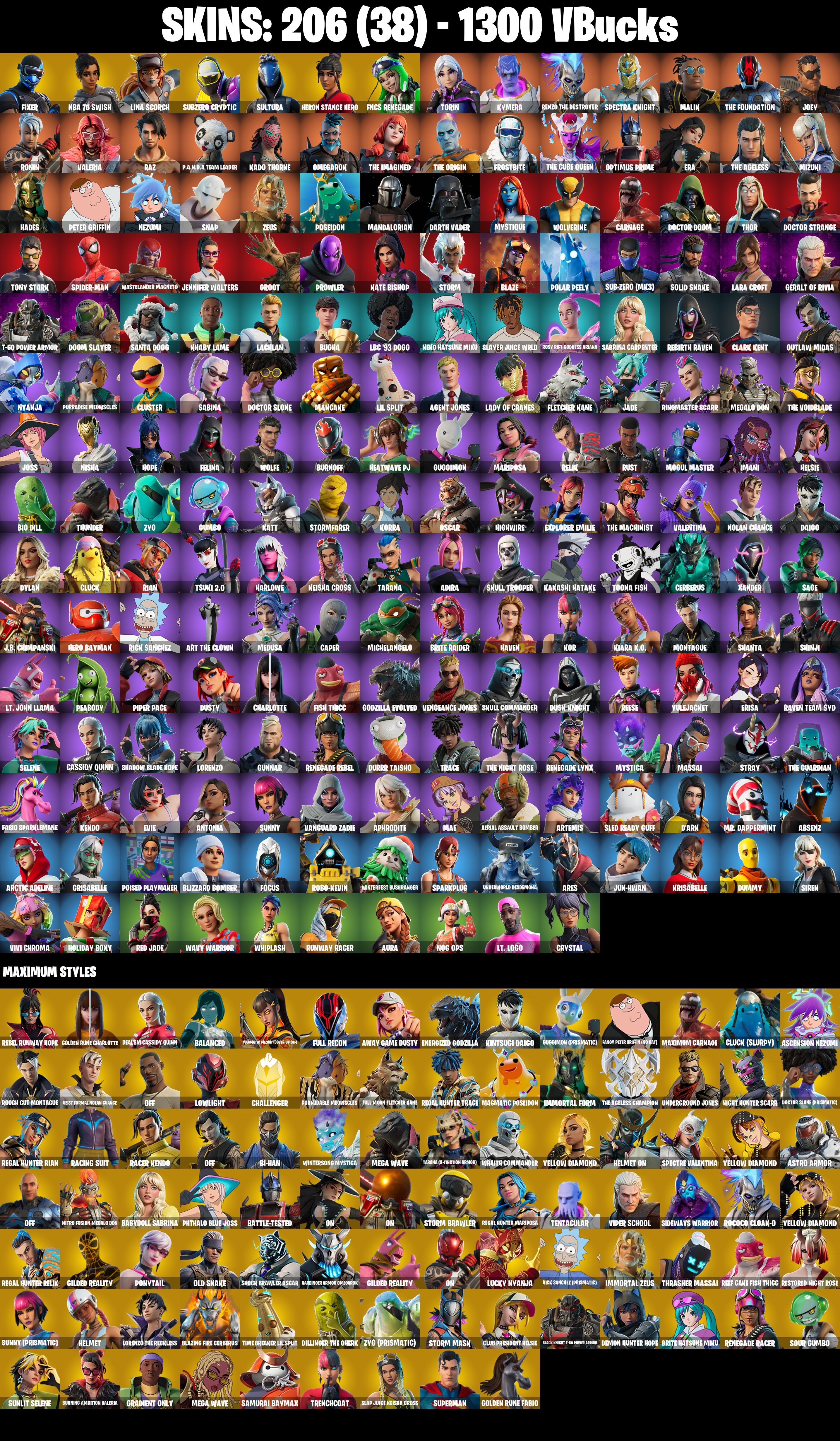 206 SKINS ✨ Fixer ✨ NBA 75 Swish ✨ Lina Scorch ✨ Subzero Cryptic ✨ Sultura ✨ Heron Stance Hero ✨ FNCS Renegade ✨ Vivi Chroma ✨ Torin ✨ 1300 VB (PC/PSN/XBOX) — image 2