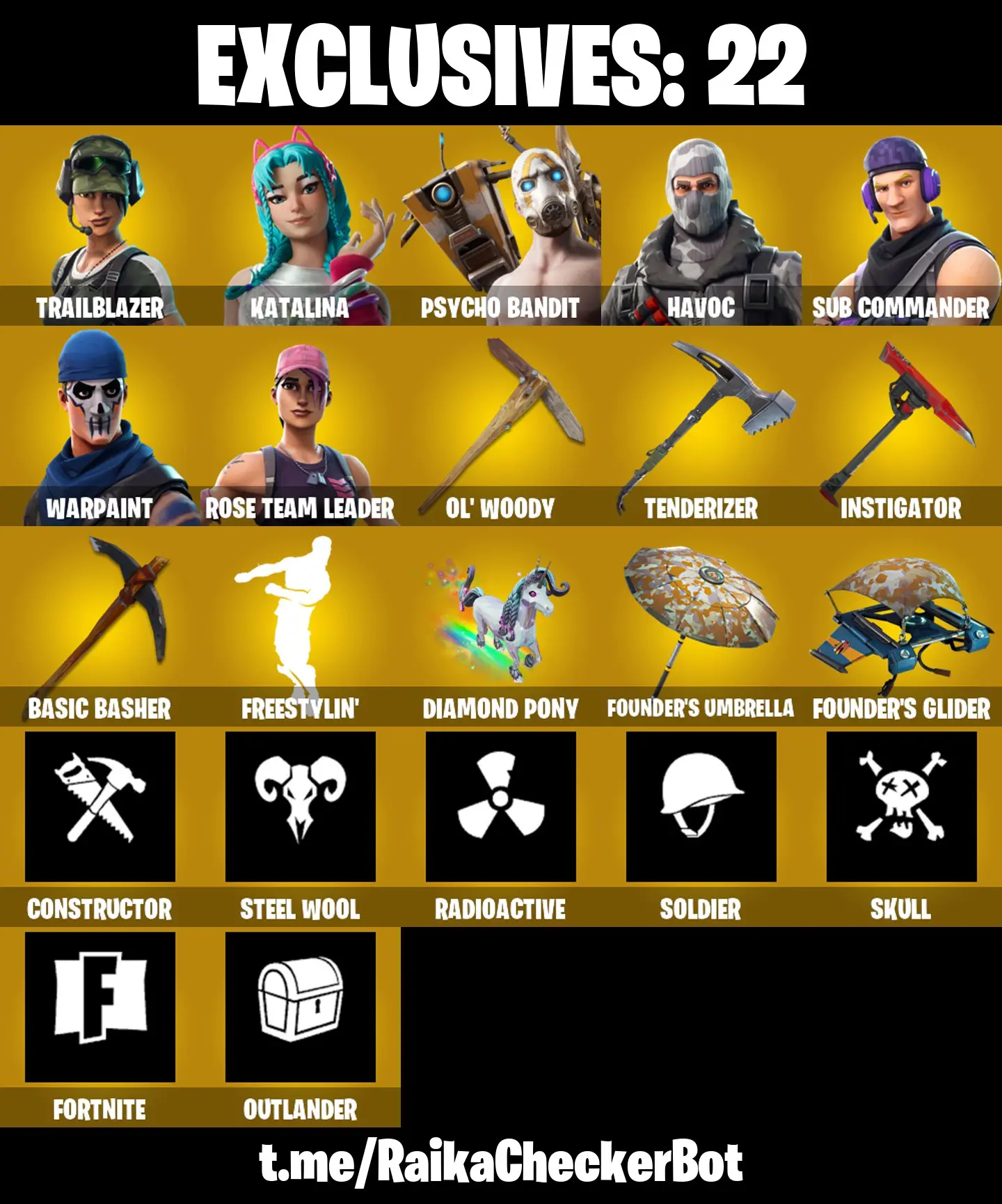 👑21 Skins 👑PC/PSN/XBOX👑 OG STW 👑 Trailblazer 👑 Katalina 👑 Psycho Bandit 👑 Havoc 👑 Sub Commander 👑 Son Goku 👑 Polar Peely 👑 Slayer Juice WRLD 👑 Undercover Skye 👑 — screenshot 5