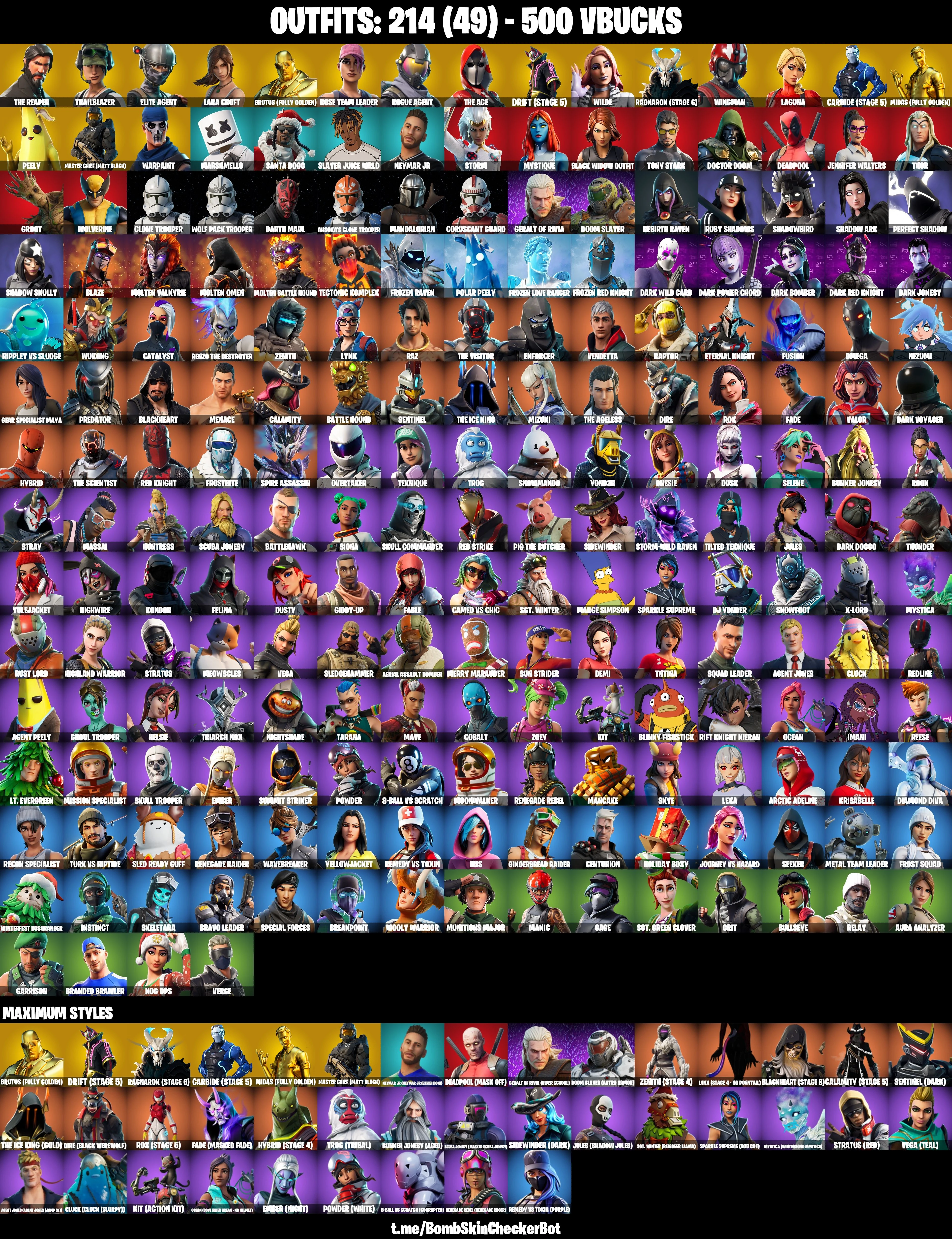 214 Skins|Mako,The Reaper,Hot Marat,OG STW,Elite Agent,Take The L,Throwback Axe,Take The Elf,Trailblazer,Wilde,Midas Fully Golden,Wingman,Crowbar,Best Mates,Poi — image 1