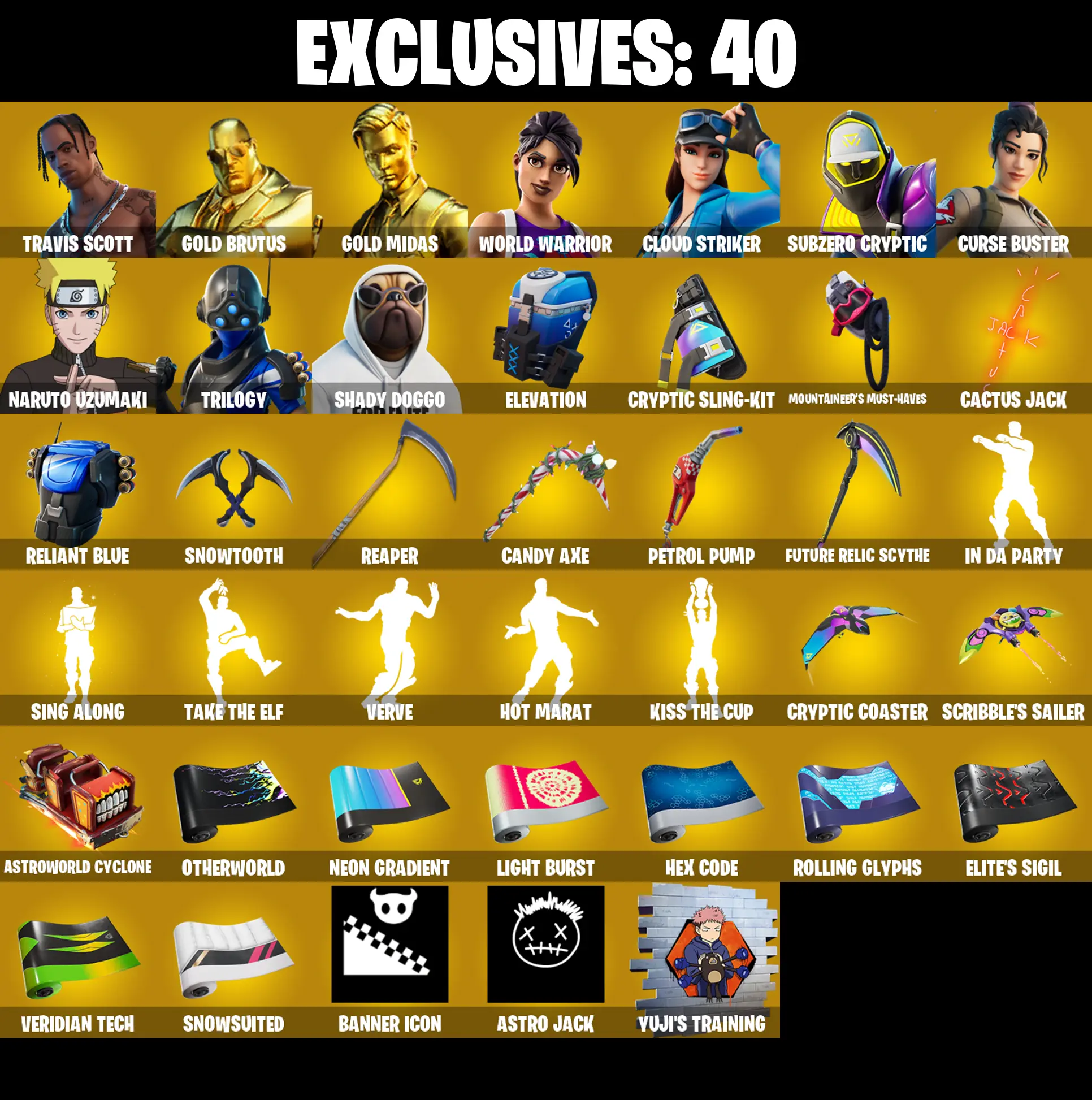 228 SKINS ✨ Travis Scott ✨ Gold Brutus ✨ Gold Midas ✨ World Warrior ✨ Cloud Striker ✨ Subzero Cryptic ✨ Curse Buster ✨ Naruto Uzumaki ✨ Trilogy ✨ 500 VB (PC/PSN/XBOX) — image 1