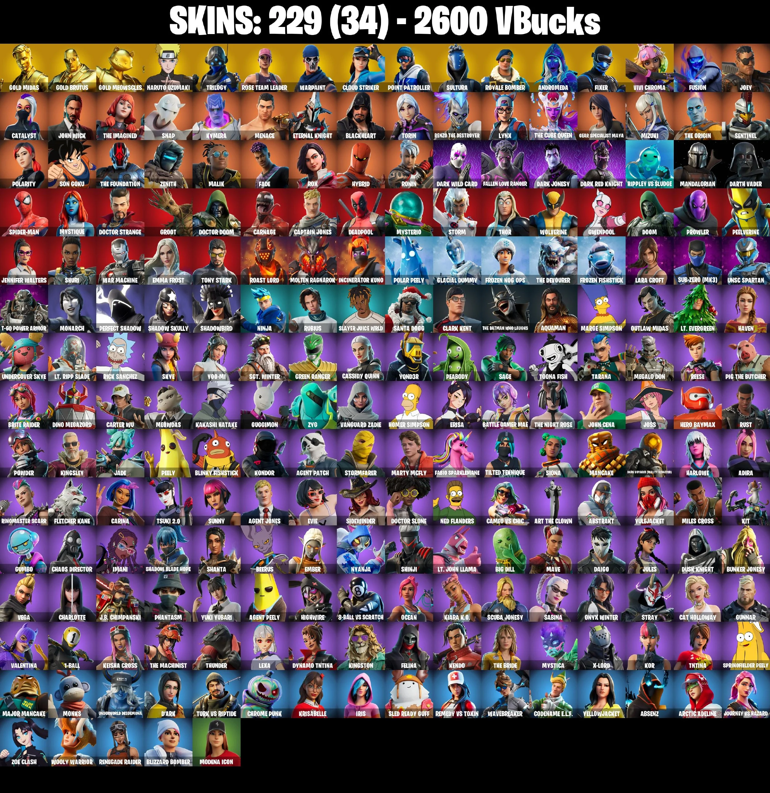229 SKINS ✨ Renegade Raider ✨ Gold Midas ✨ Gold Brutus ✨ Gold Meowscles ✨ Naruto Uzumaki ✨ Trilogy ✨ 2600 V-Buc (PC/PSN/XBOX) PARENTAL CONTROL — image 2