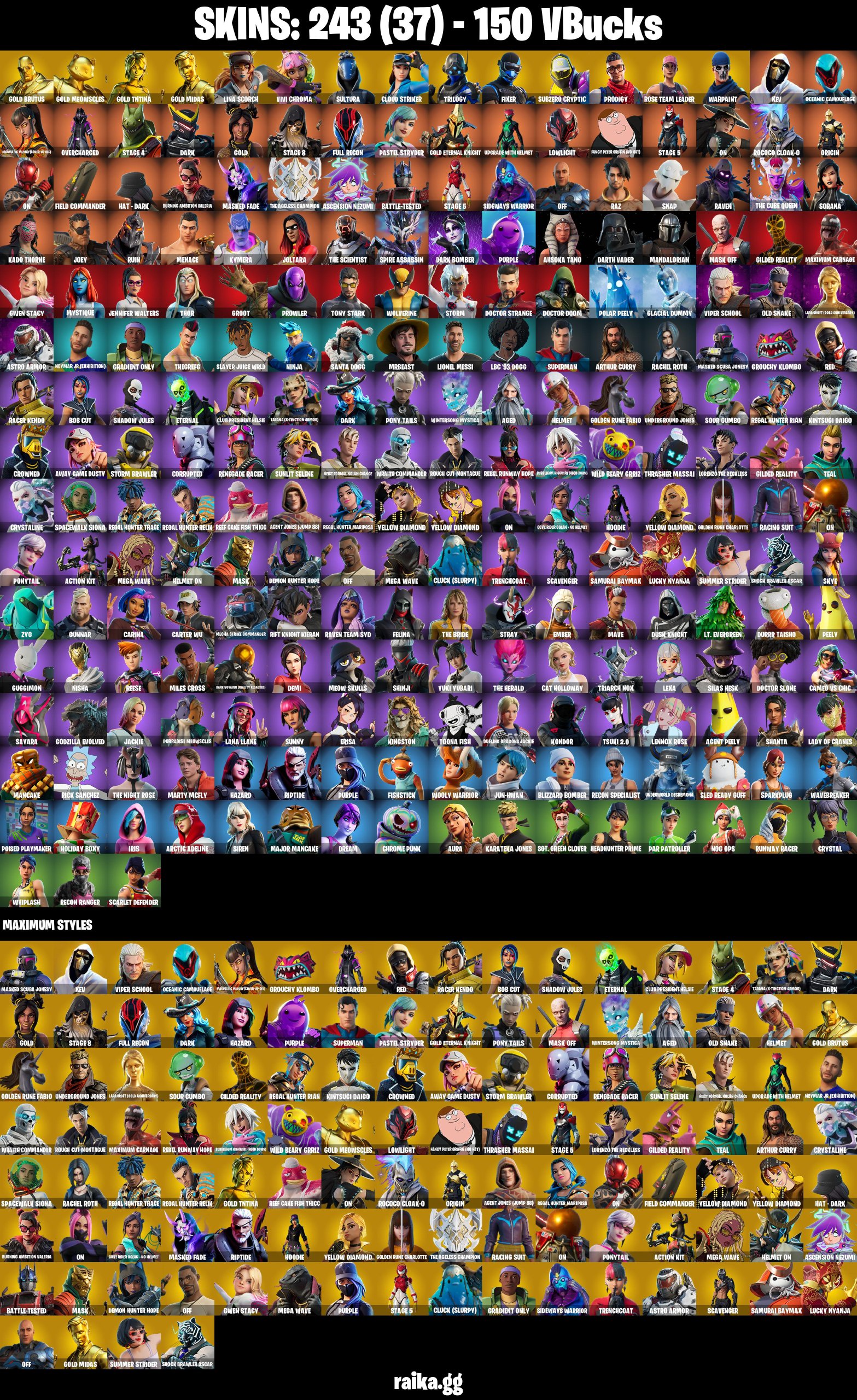 243 skins 🩸 Gold Brutus 🩸 Gold Meowscles 🩸 Gold TNTina 🩸 Gold Midas 🩸 Lina Scorch 🩸 Vivi Chroma 🩸 Sultura 🩸 Cloud Striker 🩸 Trilogy 🩸 Fixer 🩸 Subzero Cryptic 🩸 Prodigy 🩸 Rose Team Leader 🩸 Warpaint 🩸 XEV 🩸 Oceanic Camouflage 🩸 A4226