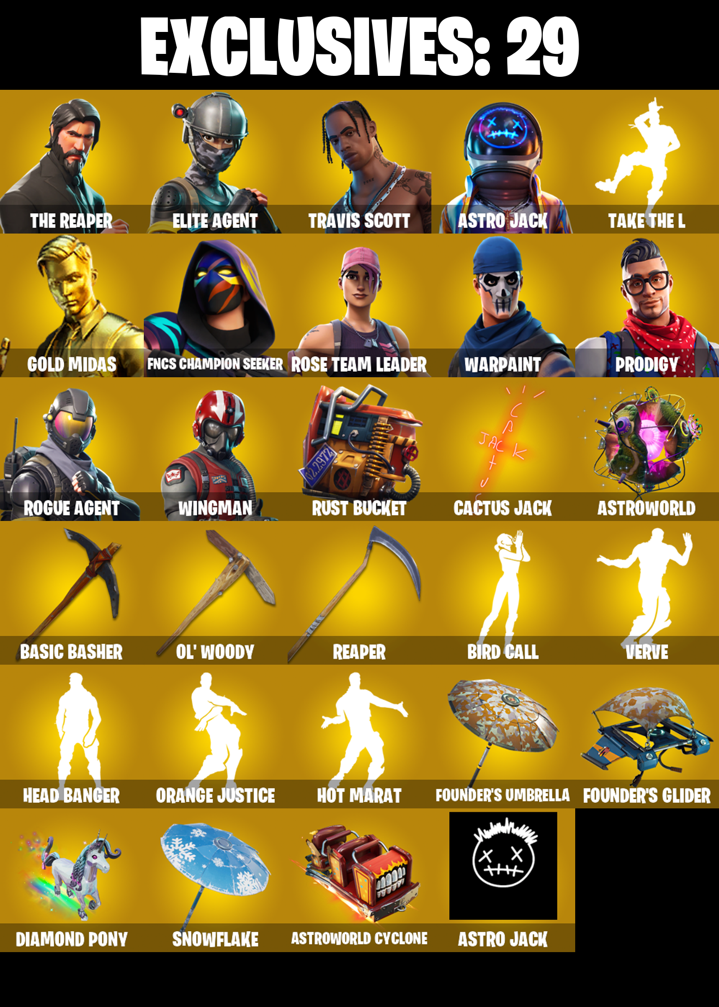 275 SKINS ✨ Travis Scott ✨ Astro Jack ✨ Elite Agent ✨ The Reaper ✨ Gold Midas ✨ FNCS Champion Seeker ✨ Prodigy ✨ Rogue Agent ✨ 1150 VB ✨ OG STW (PC/PSN/XBOX)