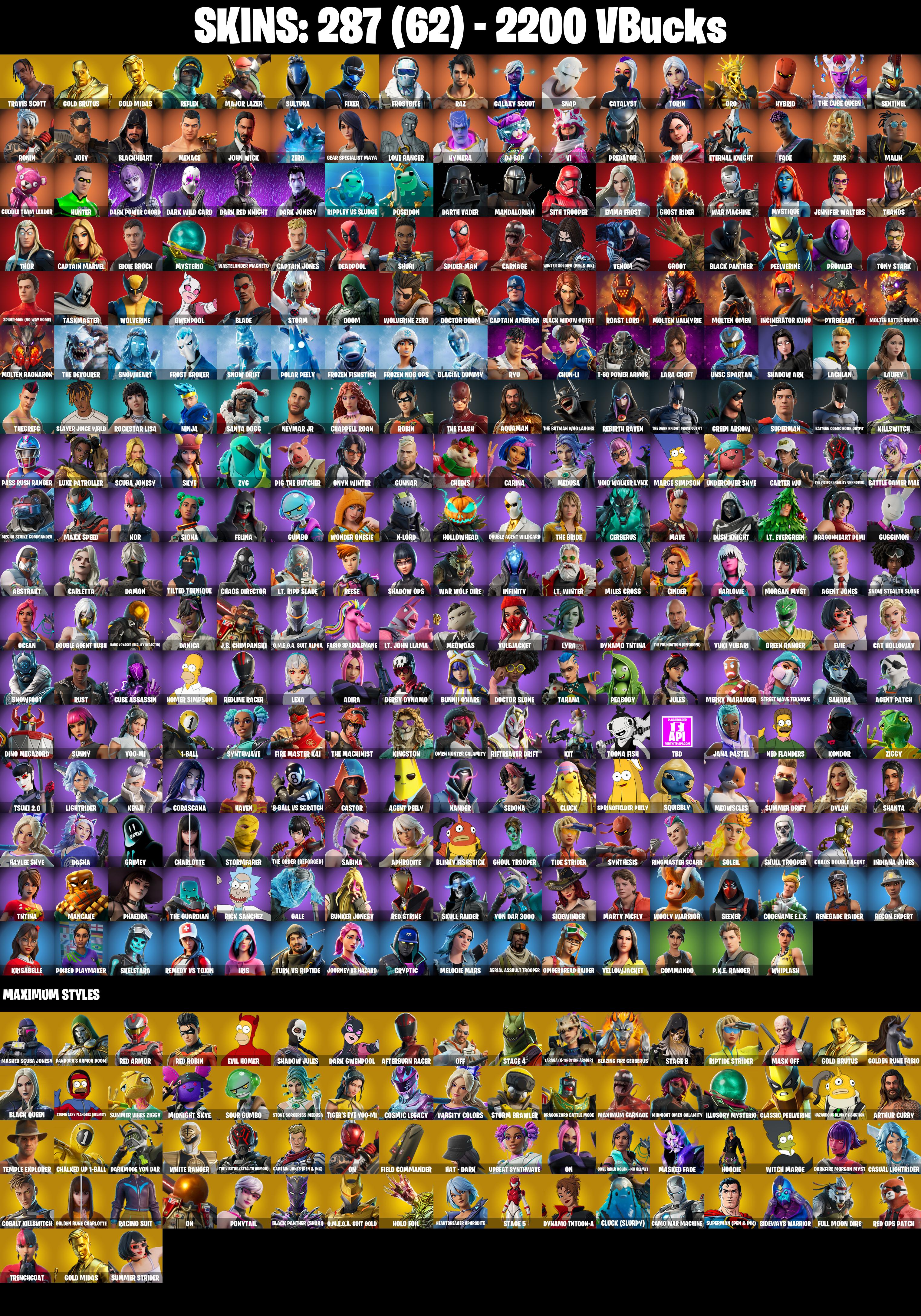 287 SKINS ✨ Travis Scott ✨ Aerial Assault Trooper ✨ Renegade Raider ✨ Gold Brutus ✨ Gold Midas ✨ Reflex ✨ Major Lazer ✨ Sultura ✨ Fixer ✨ 2200 VB (PC/PSN/XBOX) — image 2