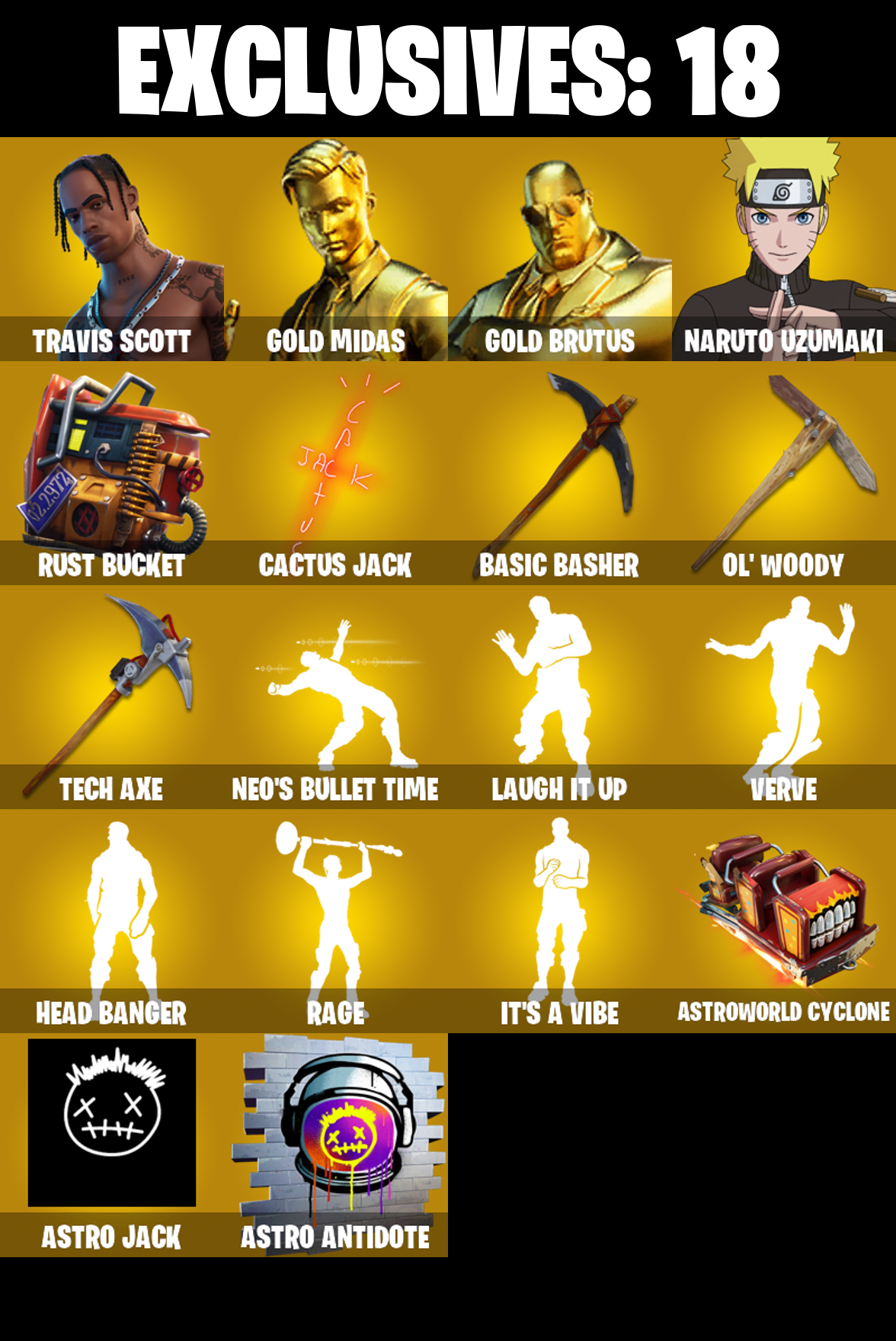 289 SKINS ✨ Travis Scott ✨ Renegade Raider ✨ Gold Midas ✨ Gold Brutus ✨ Naruto Uzumaki ✨ Gear Specialist Maya ✨ Torin ✨ Kymera ✨ 1350 VB (PC/PSN/XBOX)