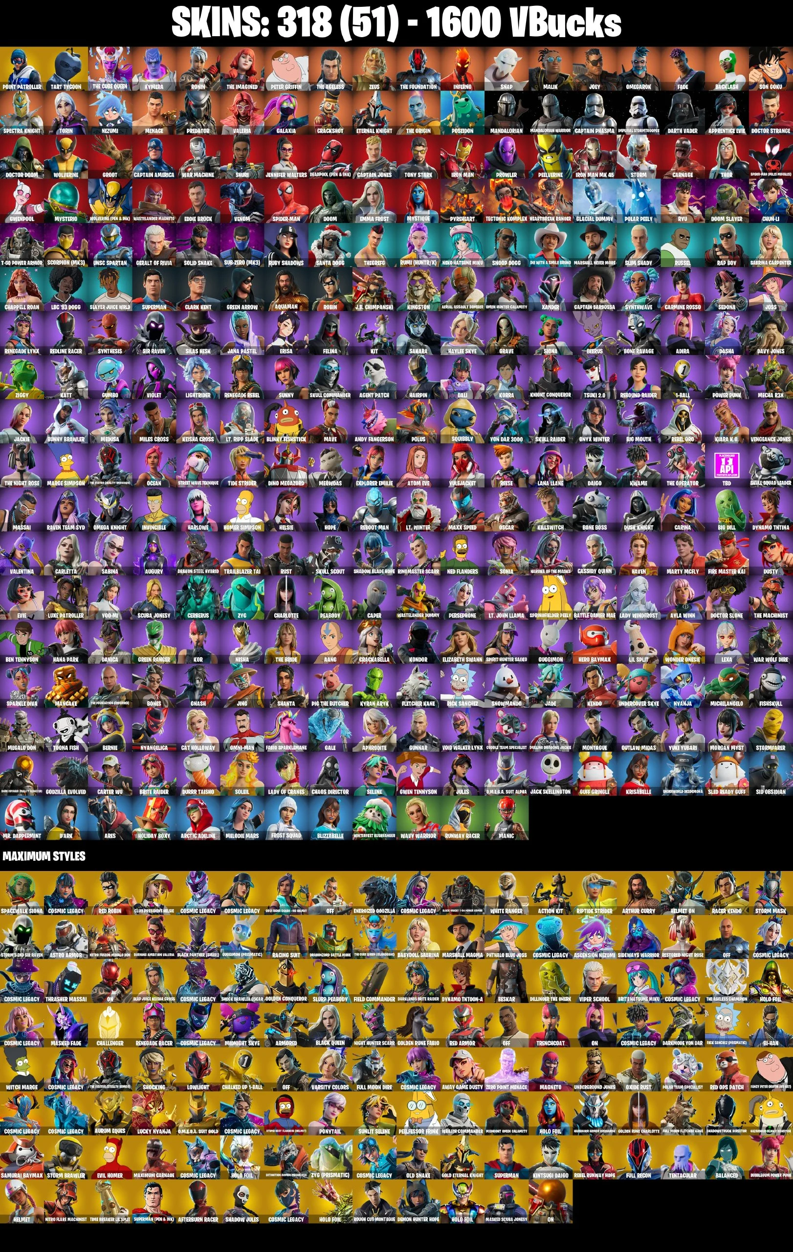 318 SKINS ✨ Point Patroller ✨ Tart Tycoon ✨ The Cube Queen ✨ Kymera ✨ Ronin ✨ The Imagined ✨ Peter Griffin ✨ The Ageless ✨ 1600 VB (PC/PSN/XBOX) — image 2