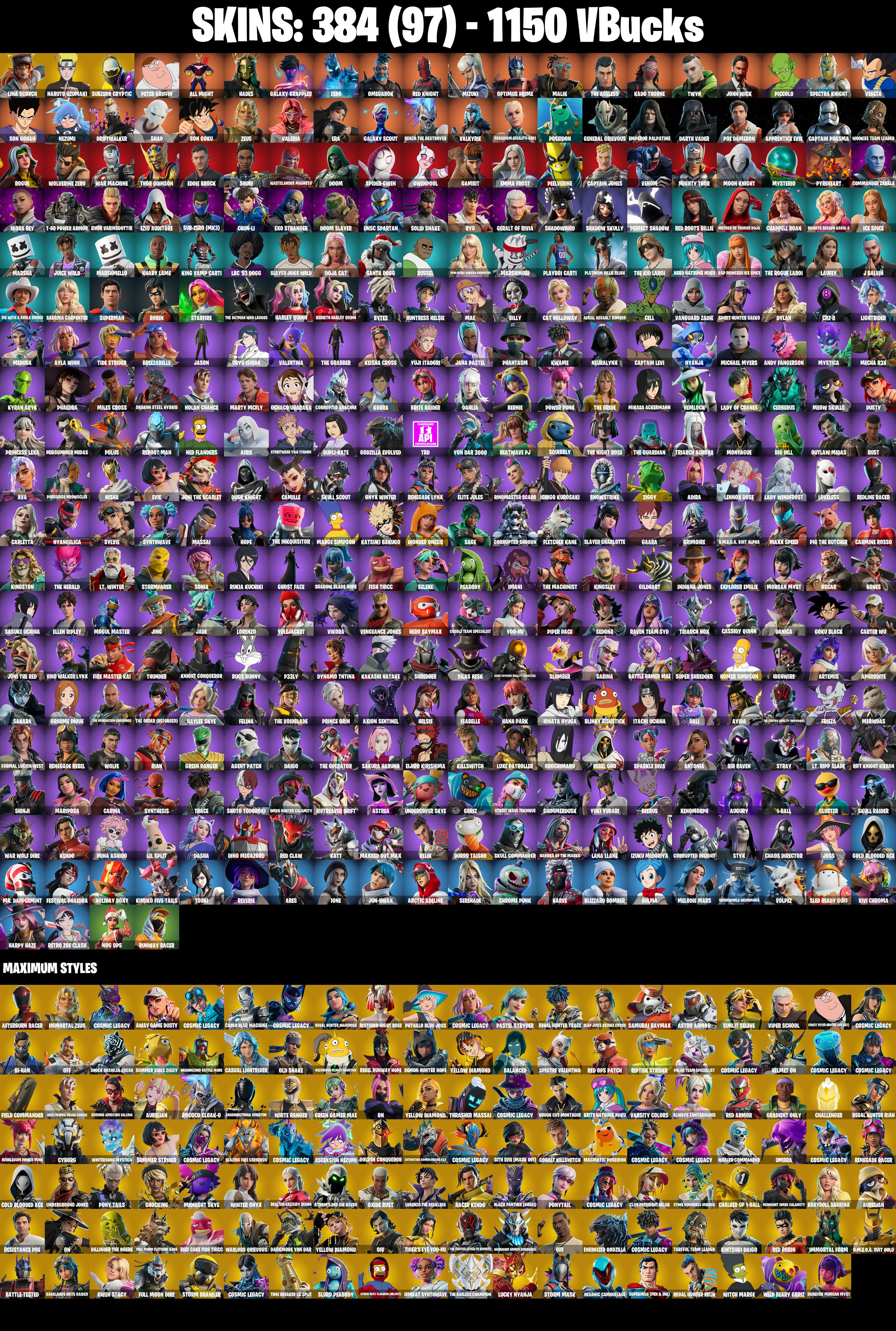 384 SKINS ✨ Lina Scorch ✨ Naruto Uzumaki ✨ Vivi Chroma ✨ Subzero Cryptic ✨ Peter Griffin ✨ All Might ✨ Hades ✨ Galaxy Grappler ✨ Zero ✨ 1150 VB (PC/PSN/XBOX) — image 2