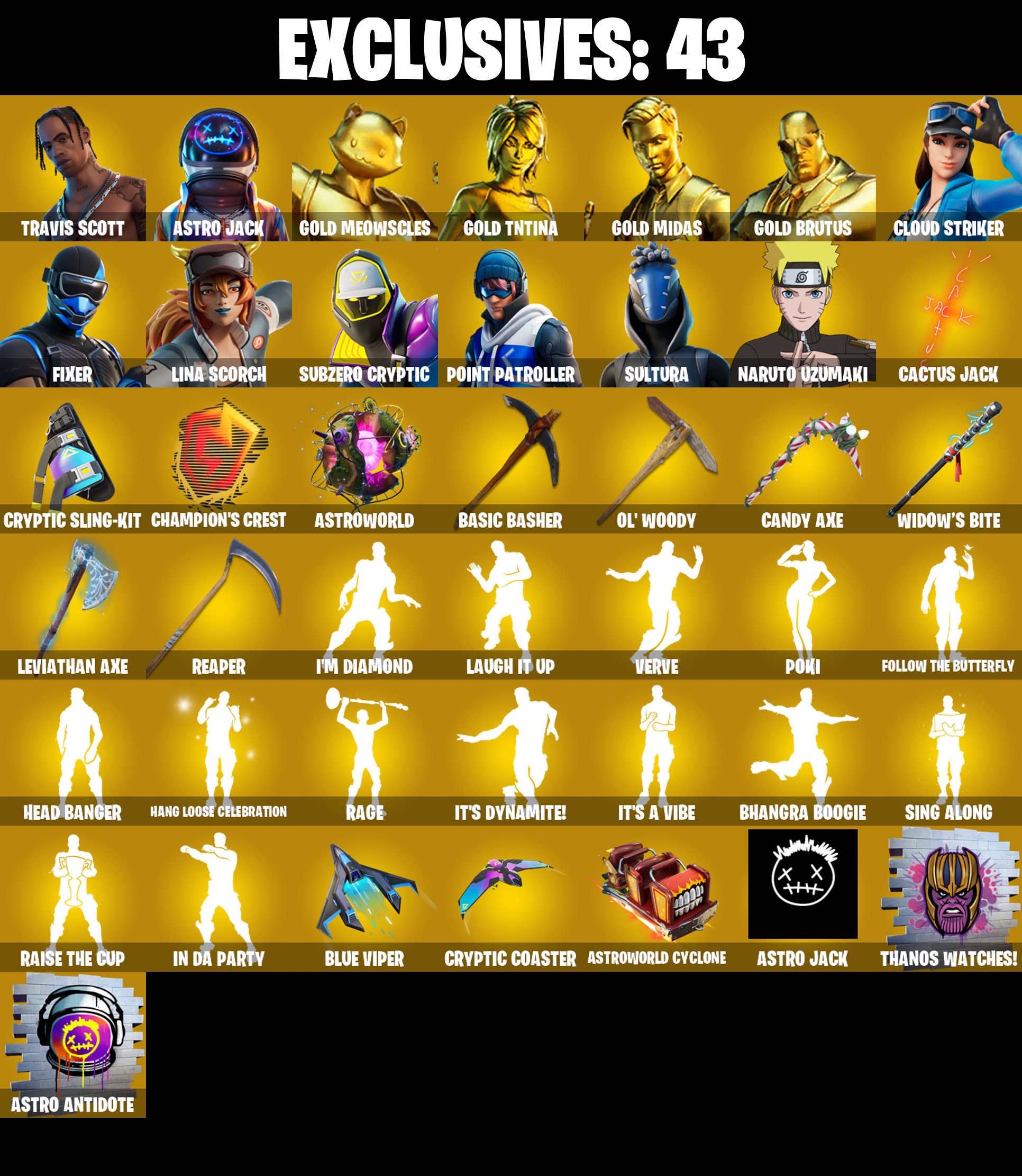 404 SKINS ✨ Travis Scott ✨ Astro Jack ✨ Aerial Assault Trooper ✨ Renegade Raider ✨ Gold Meowscles ✨ Gold TNTina ✨ Gold Midas ✨ 2050 VB (PC/PSN/XBOX)