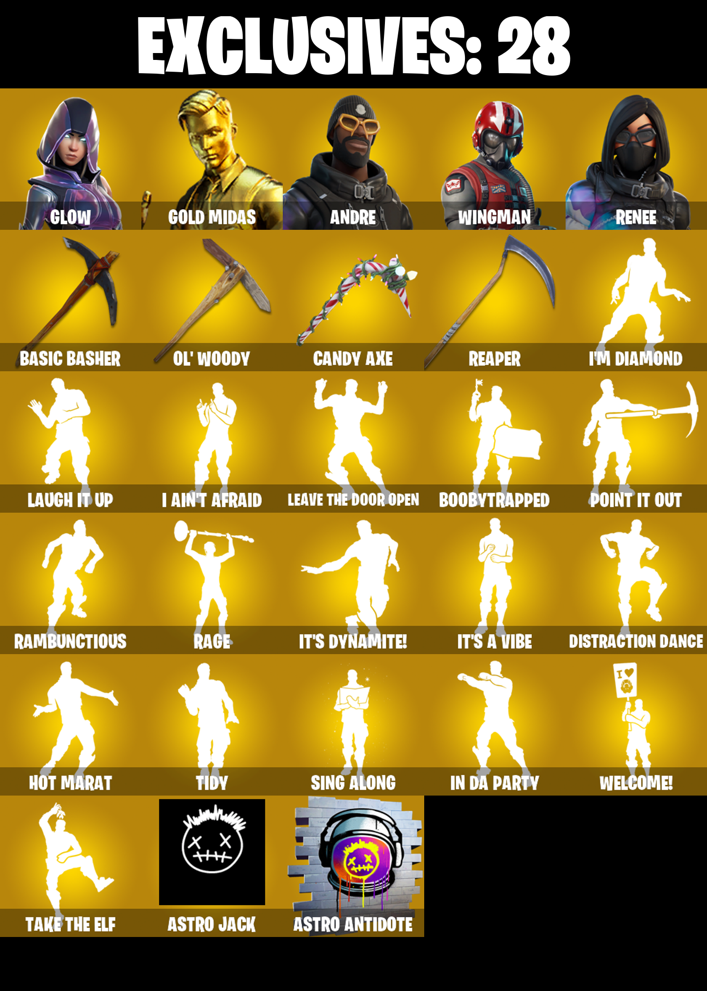 440 SKINS ✨ Renegade Raider ✨ Aerial Assault Trooper ✨ Glow ✨ Gold Midas ✨ Andre ✨ Renee ✨ Gear Specialist Maya ✨ Torin ✨ Kymera ✨ 2000 VB (PC/PSN/XBOX)
