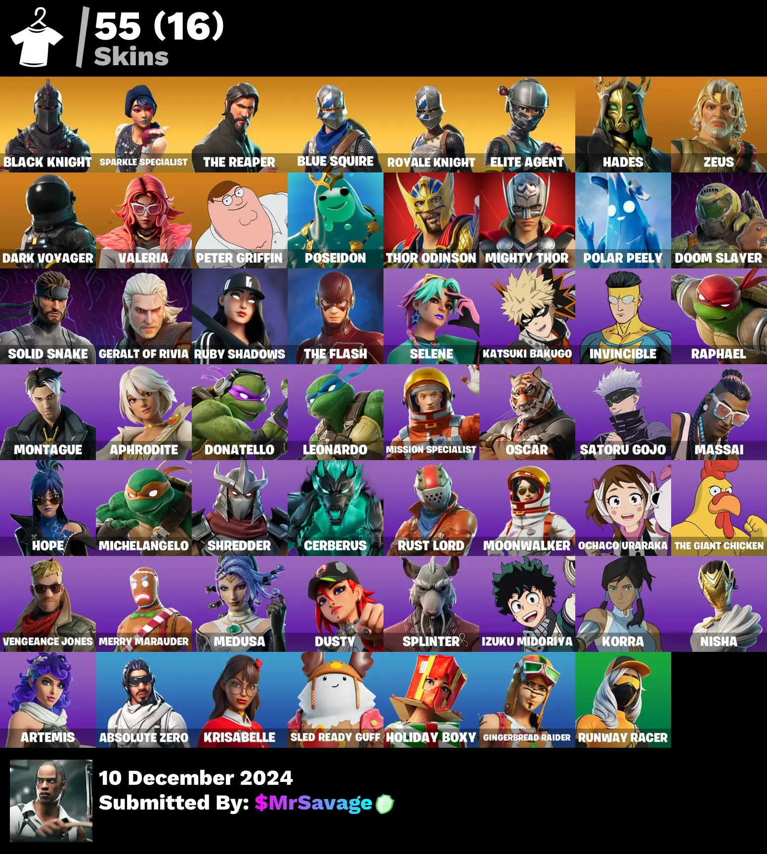 55 skins | Black Knight | Sparkle Specialist | The Reaper | Blue Squire | Royale Knight | Elite Agent | Take The L | Floss | Reaper | Hades | Zeus | Dark Voyager | Valeria | Peter Griffin | 100 Vbucks [PC/PSN/XBOX] Fortnite Account