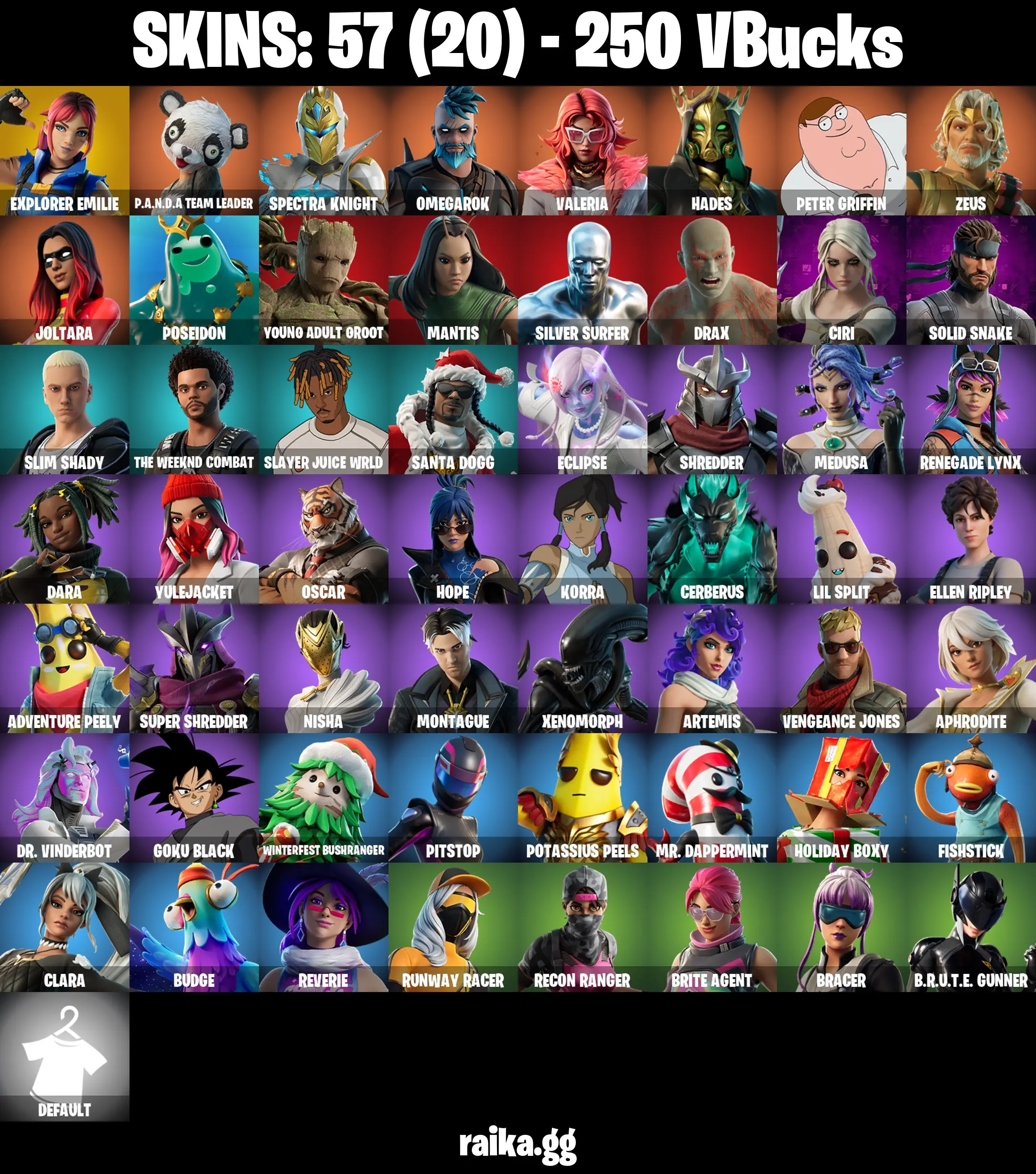 ๐ฅ 57 Skins ๐งญ Explorer Emilie ๐ผ P.A.N.D.A Team Leader ๐ก๏ธ Spectra Knight โ๏ธ Omegarok ๐น Valeria ๐ Hades ๐ Peter Griffin โก Zeus ๐ฉ๏ธ Joltara ๐ Poseidon ๐ OGmFN1026 ๐ฅ โ image 1